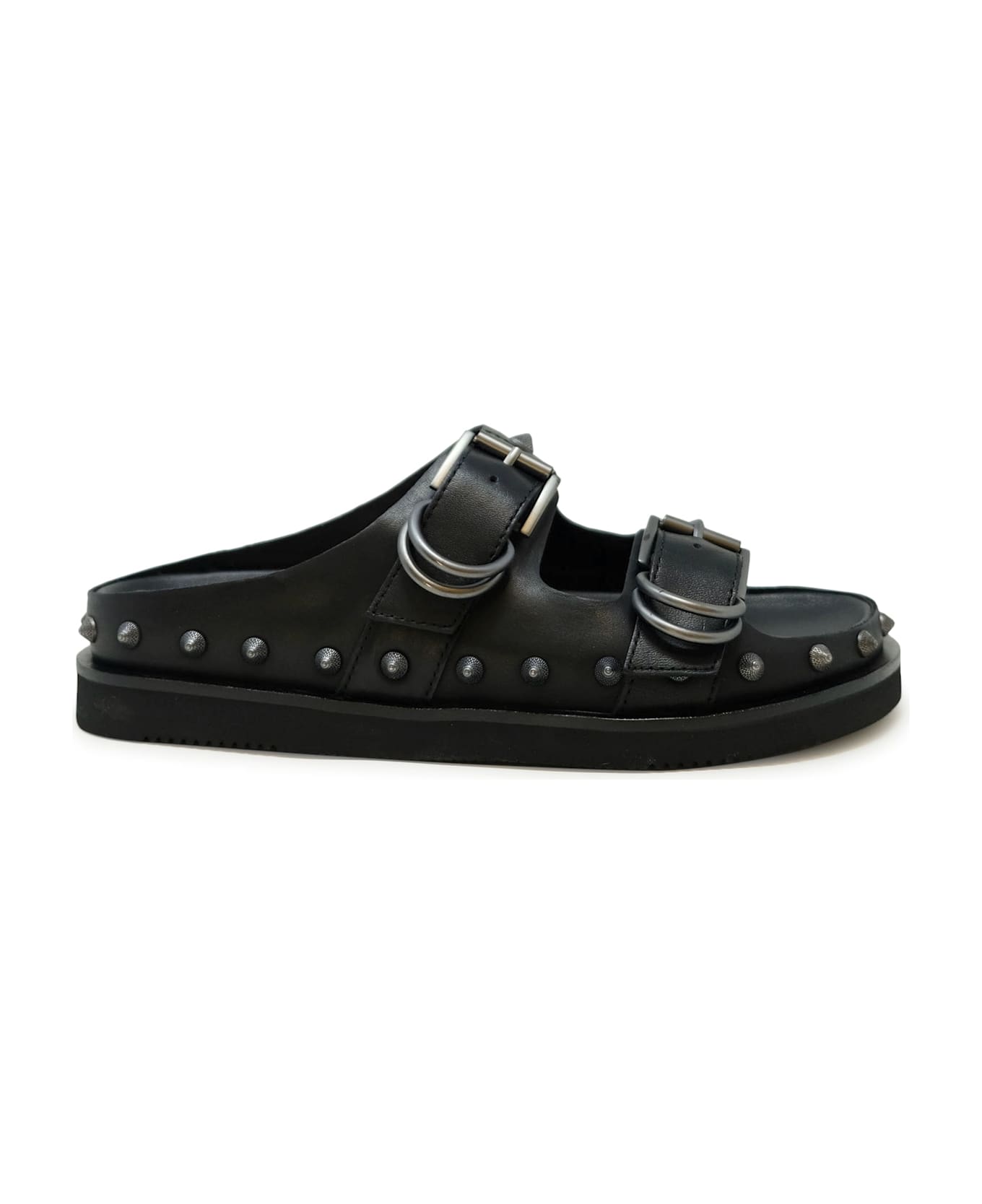 Ash Black Leather Sandal - BLACK