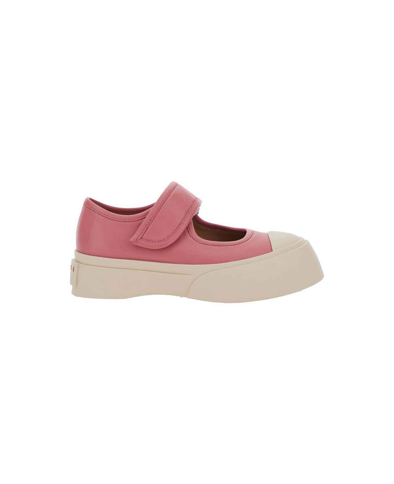 Marni 
mary Jane
 Pink Sandals With Touch-strap Closure And Logo Patch On The Rear In Leather Woman - Pink