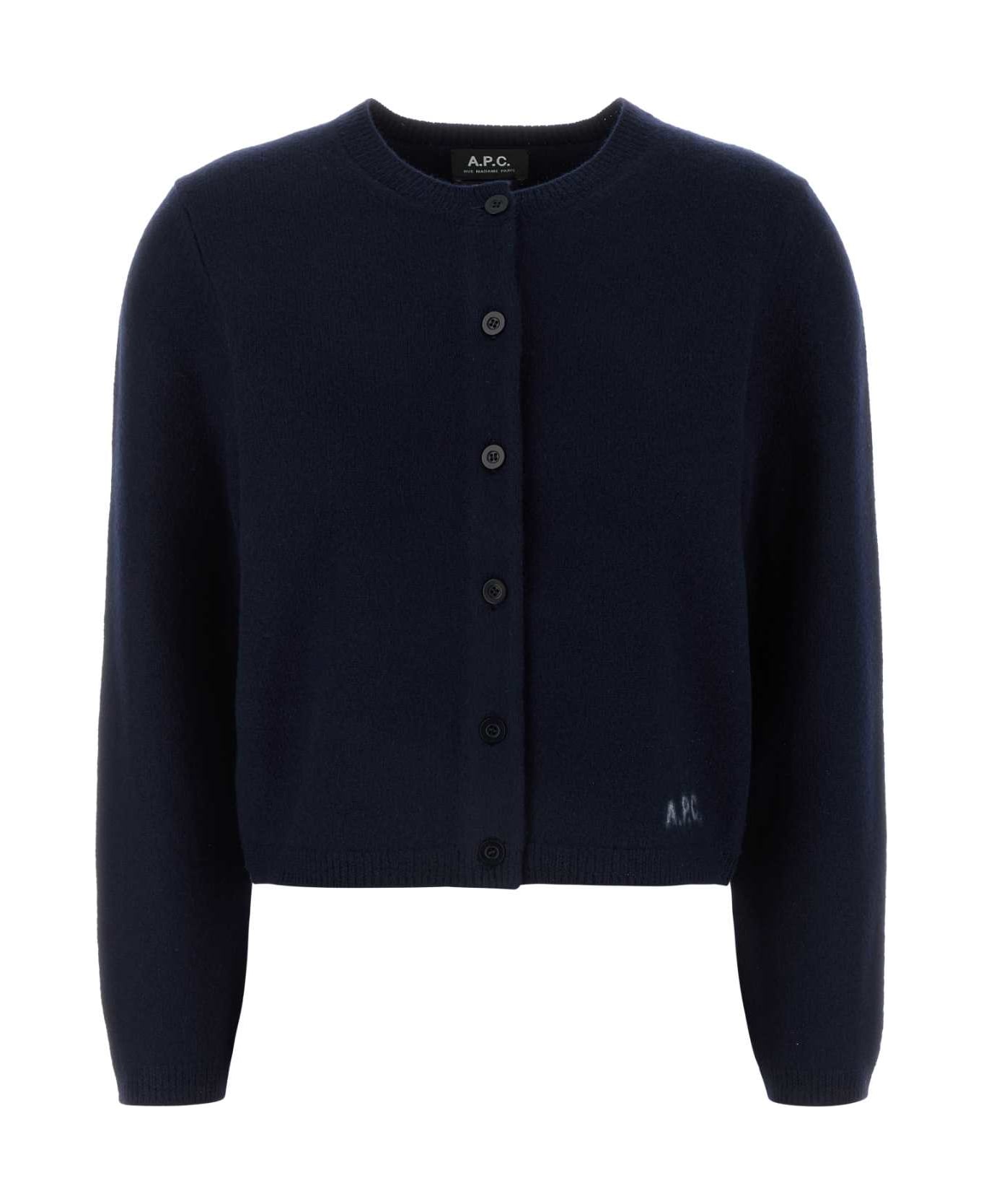 A.P.C. Navy Blue Wool Cardigan - DARKNAVY