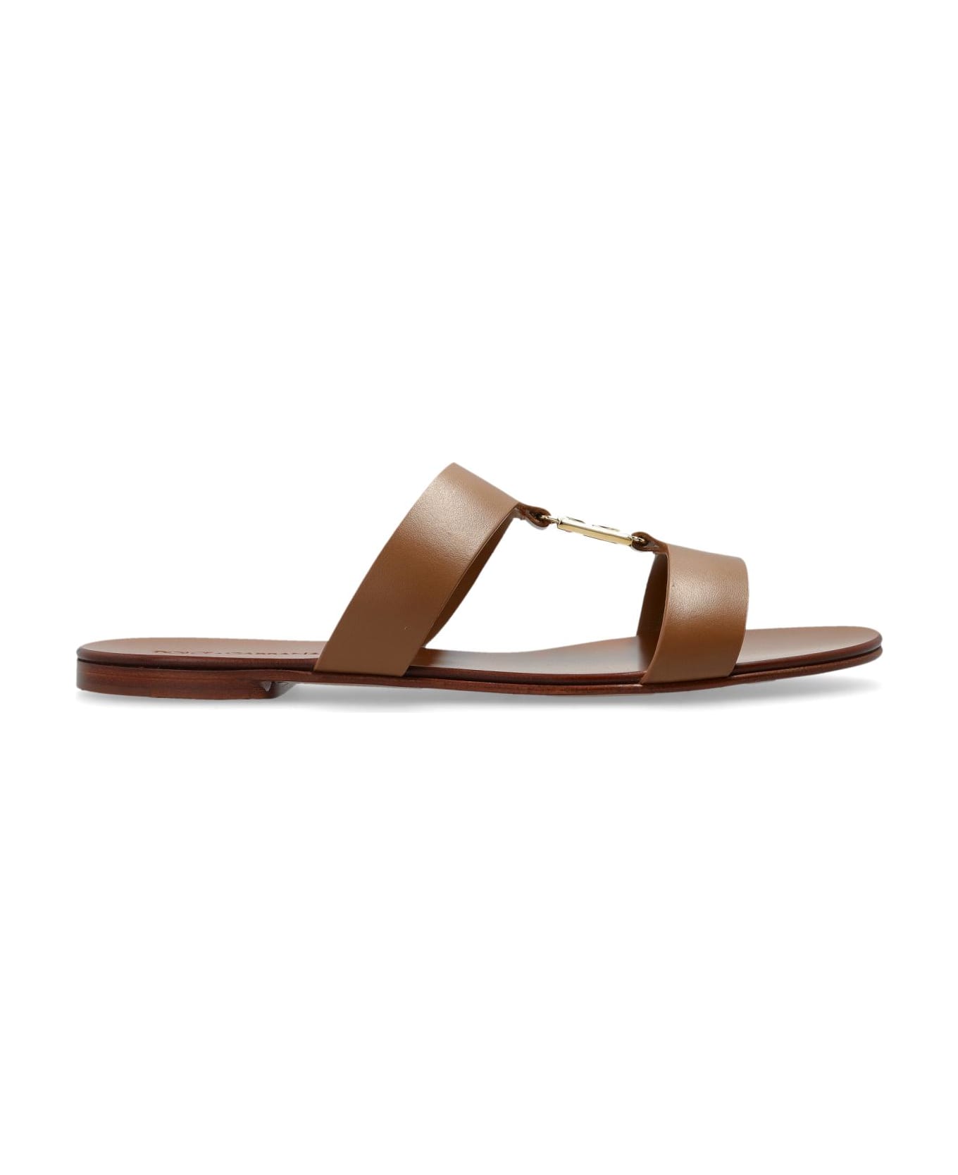 Dolce 
Gabbana Leather Slides With Logo-shaped Appliqué - BROWN
