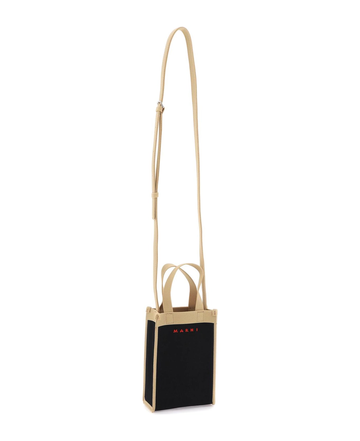 Marni Canvas Crossbody Bag - BLACK SILK WHITE RED (Beige)