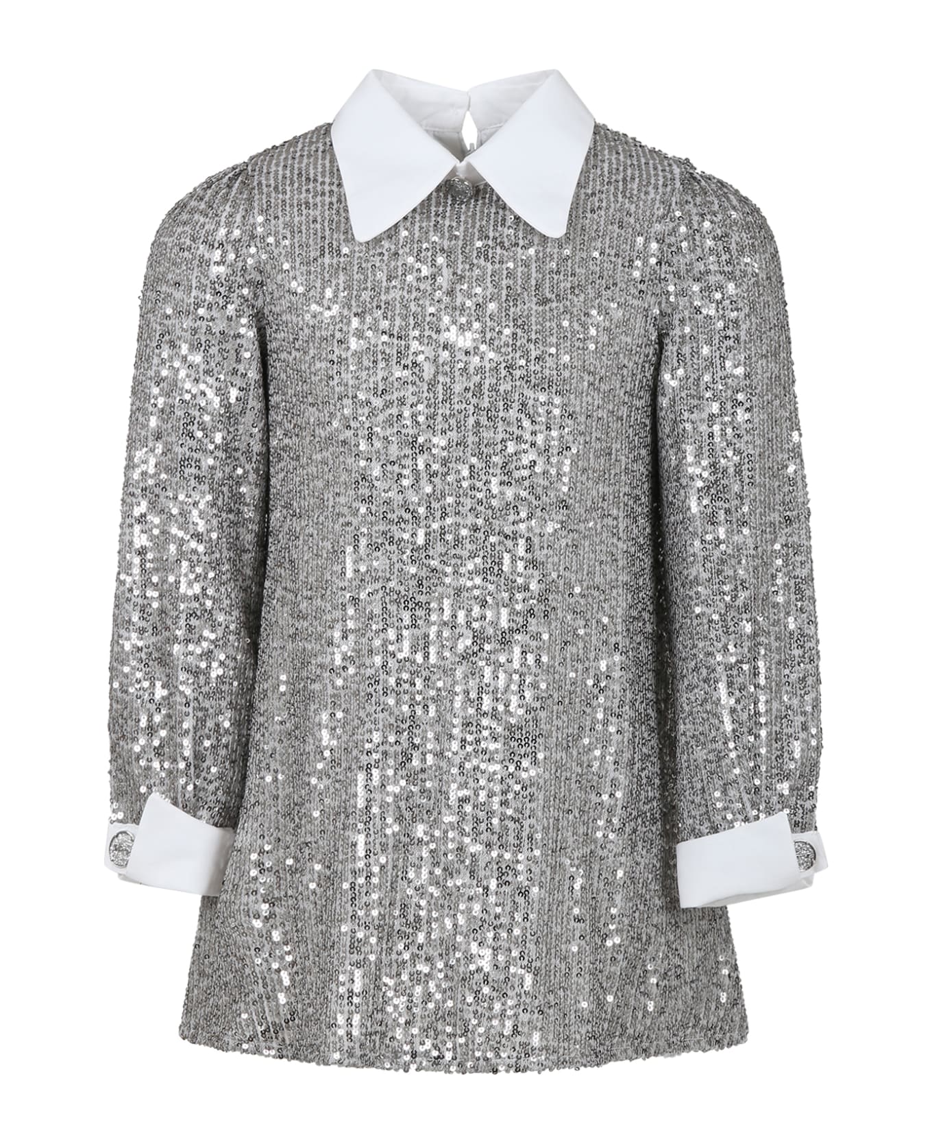 Genny Silver Dress For Girl With Sequins - Silver ワンピース＆ドレス