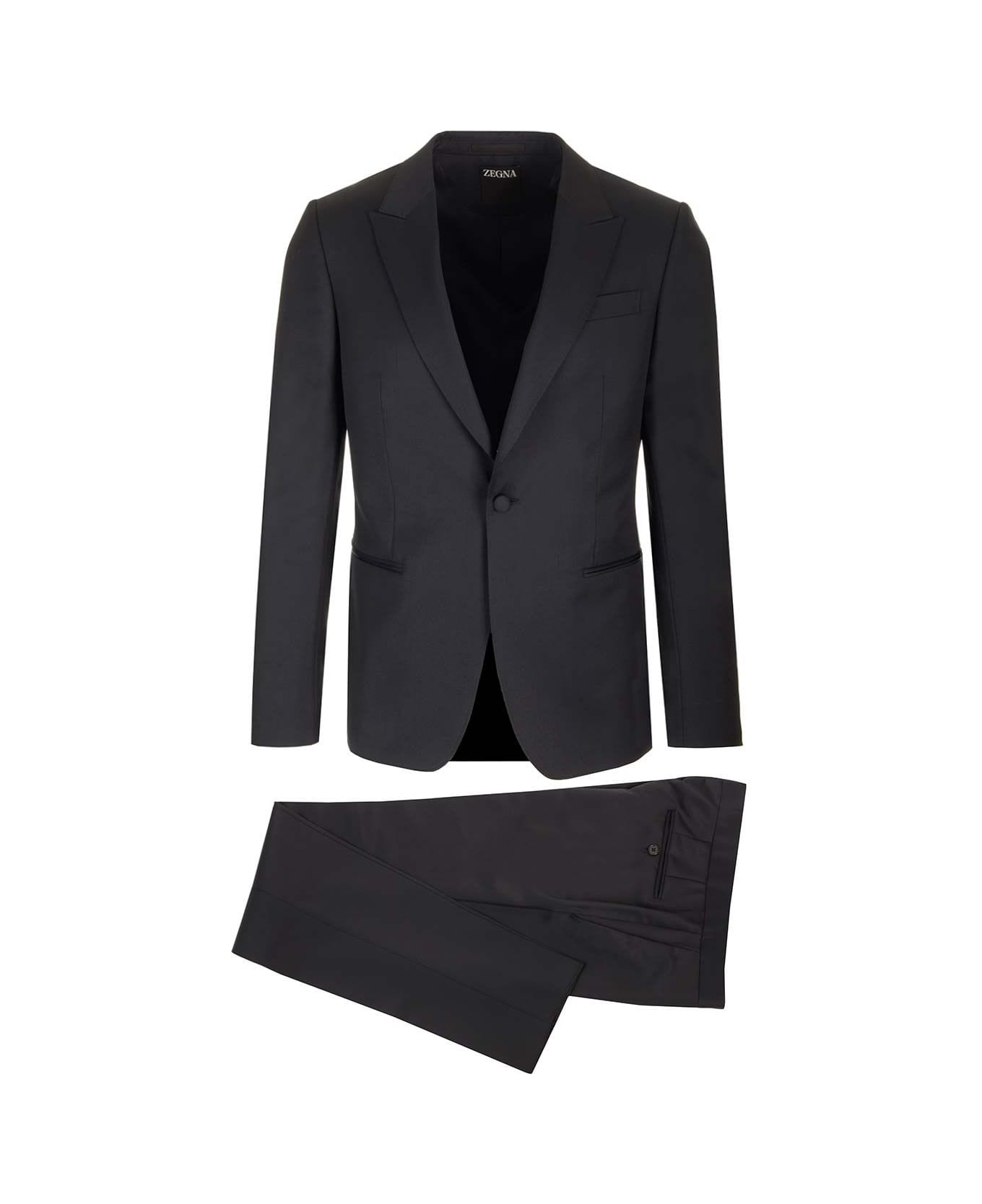 Zegna Navy Blue Solid Wool And Mohair Tailored Evening Suit - Blue