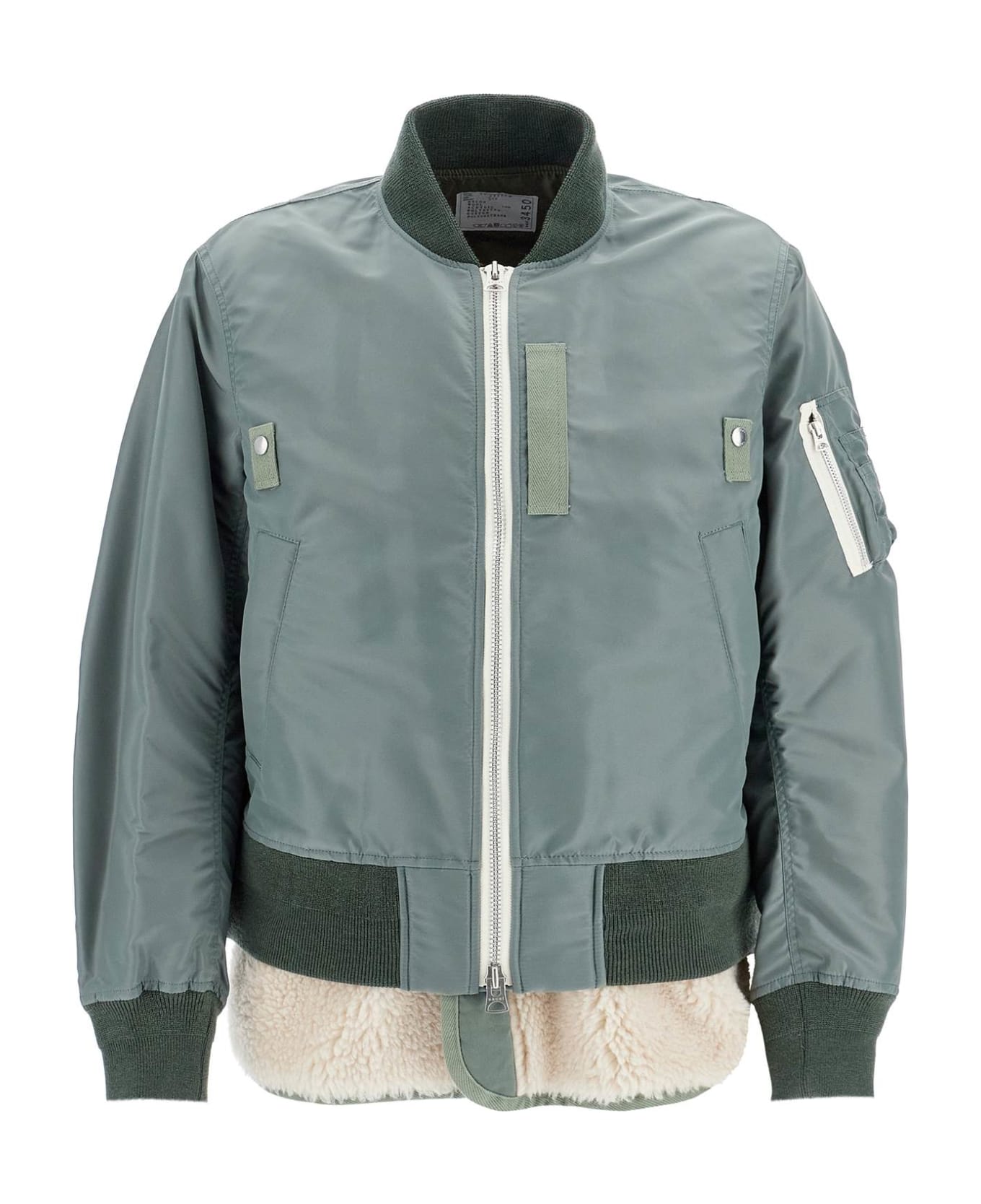Sacai Shearling Insert Nylon Bomber Jacket - B/khaki×off White