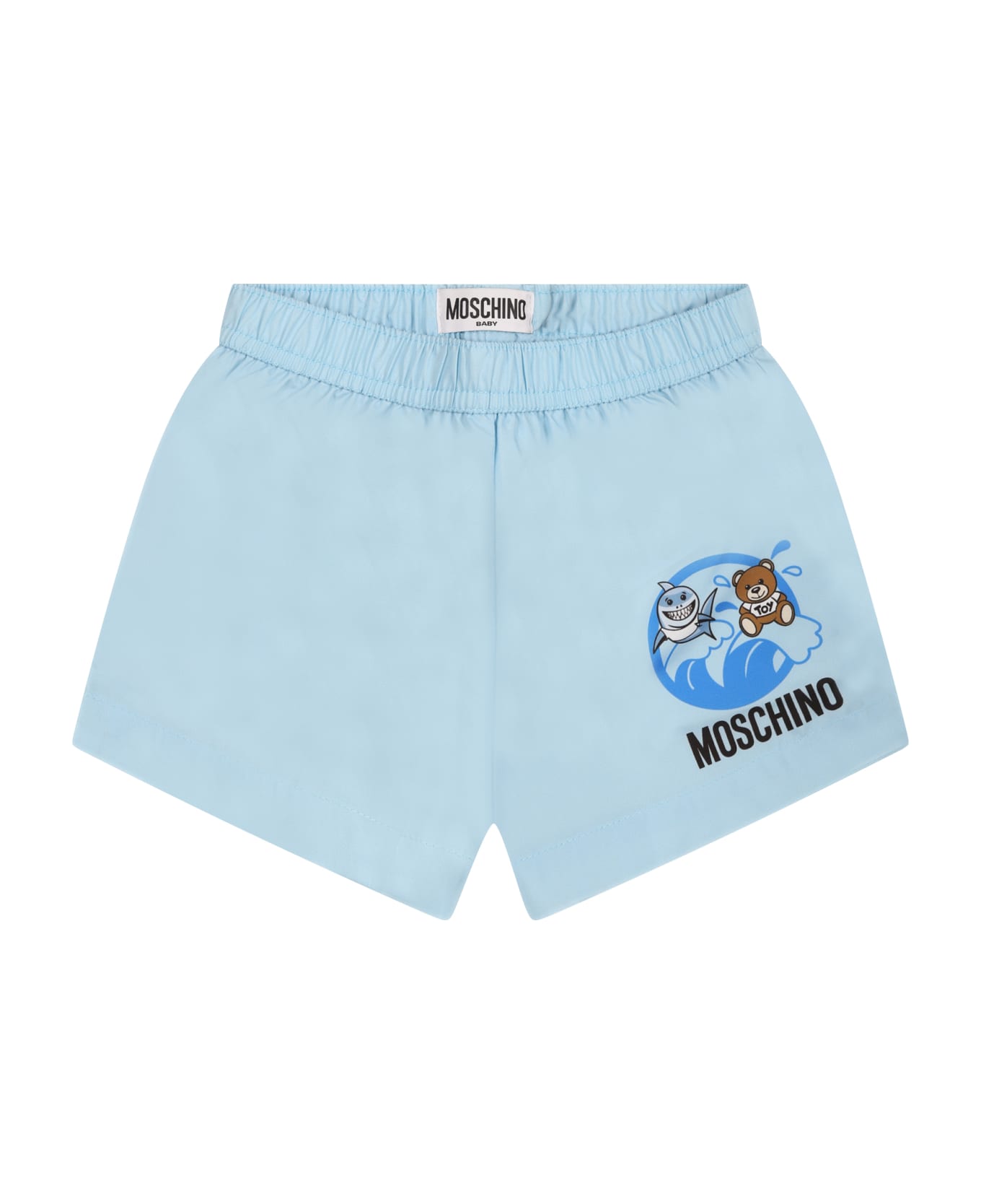 Moschino Light Blue Swim Boxer For Baby Boy With Teddy Bear And Logo - Light Blue