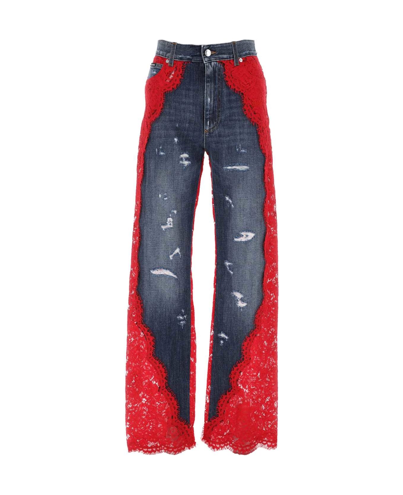 Dolce & Gabbana Two-tone Denim And Lace Jeans - Multicolor