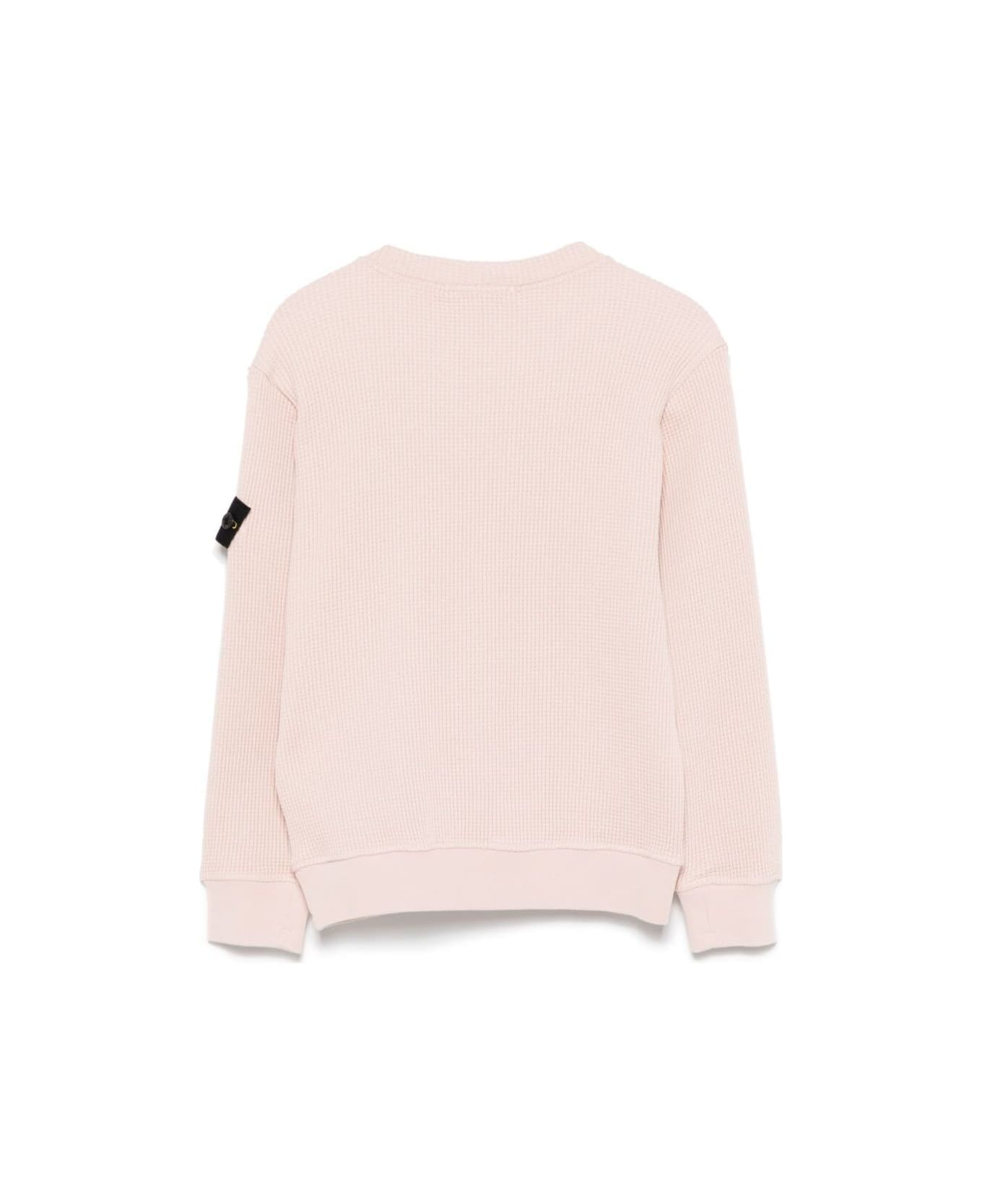 Stone Island Junior Pink Crewneck Sweatshirt With Logo Patch On The Sleeve In Cotton Boy - Pink