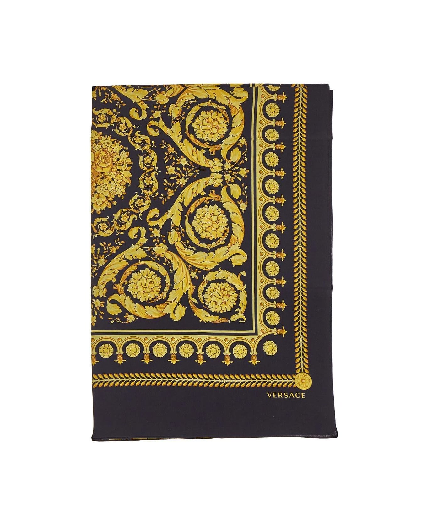 Versace Silk Baroque Foulard - Black gold スカーフ＆ストール