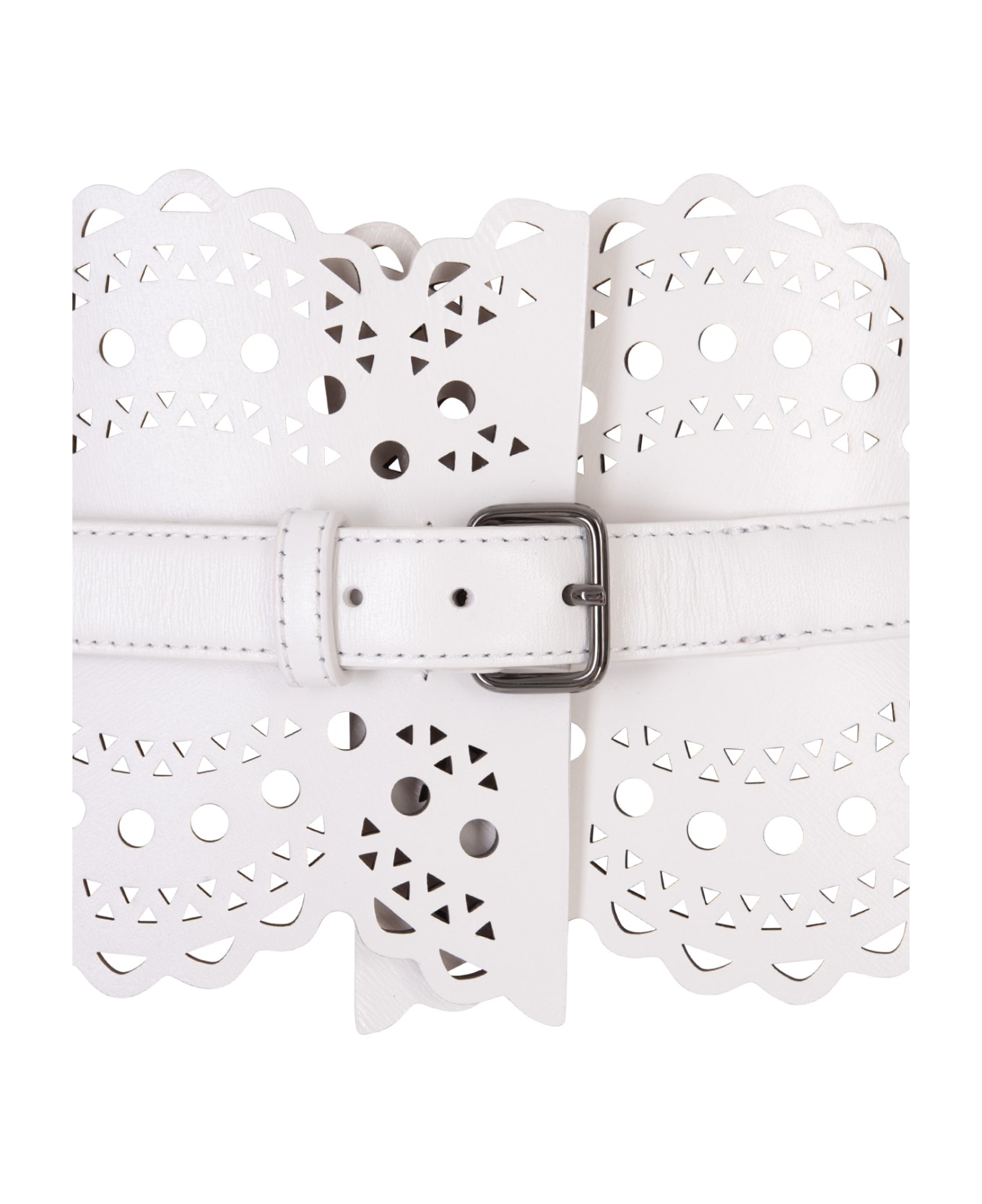 Alaia Bustier Belt In White Wave Vienne Leather - White