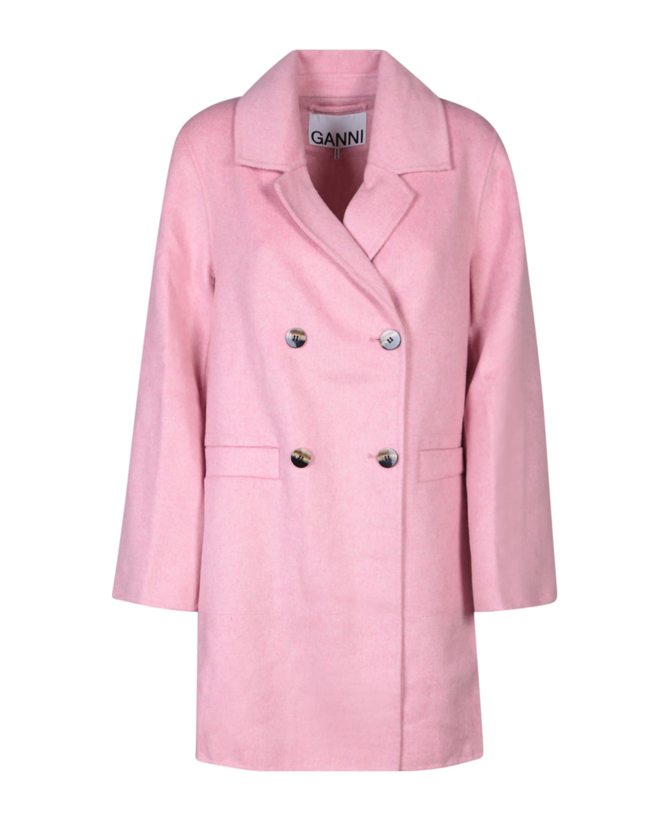 Ganni Coat In Rose-pink Wool - Pink