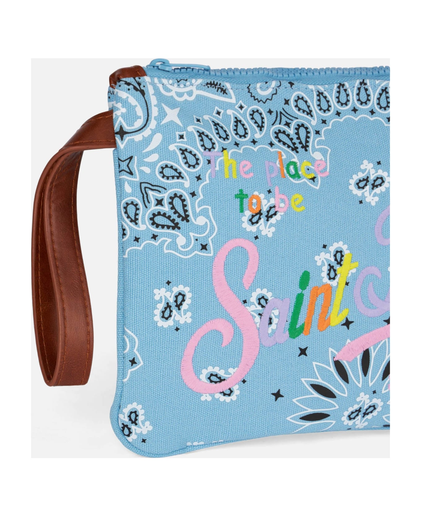MC2 Saint Barth Parisienne Canvas Pouch Bag With Bandanna Print - SKY