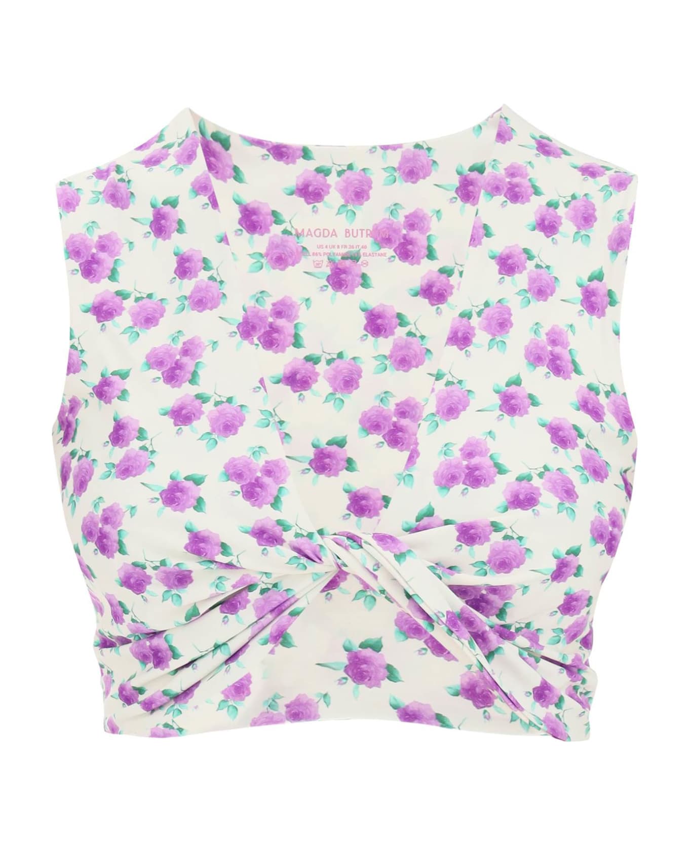 Magda Butrym Floral Printed Twisted Swim Top - VIOLET PRINT (White) トップス