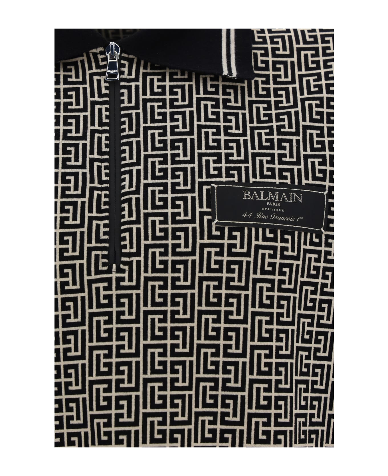 Balmain Monogram Jacquard Zipped Polo - Gfe Ivoire/noir