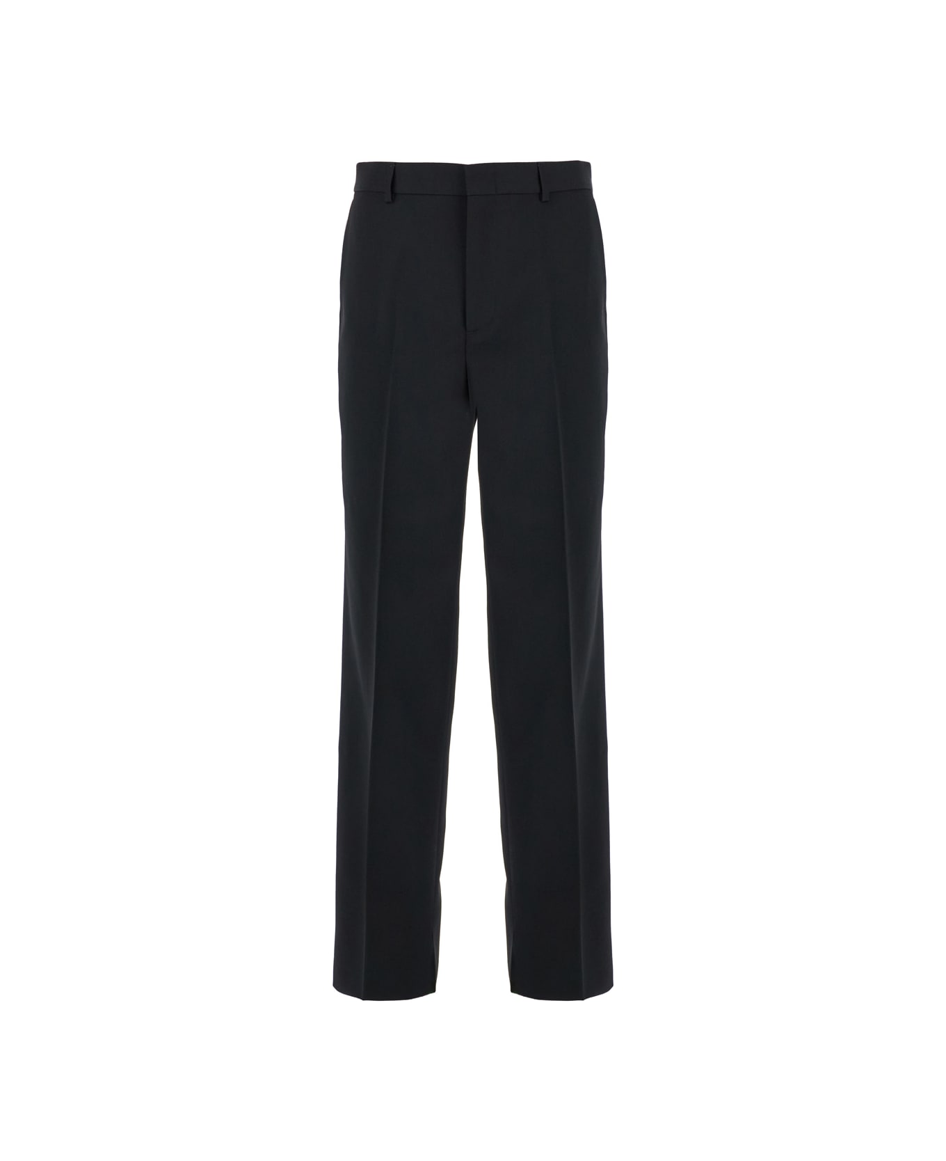 Gucci Black Straight Pants With Tonal Logo Lettering In Wool Man - Black