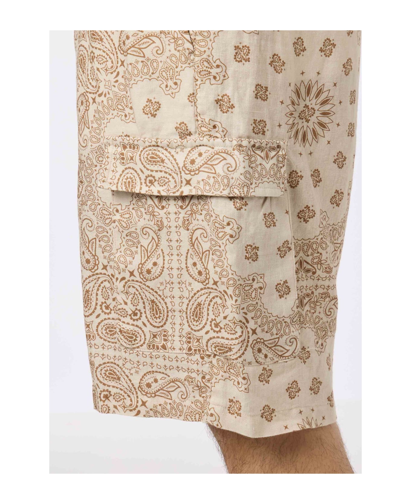 MC2 Saint Barth Man Linen Bermuda Marseille With Bandanna Print - WHITE