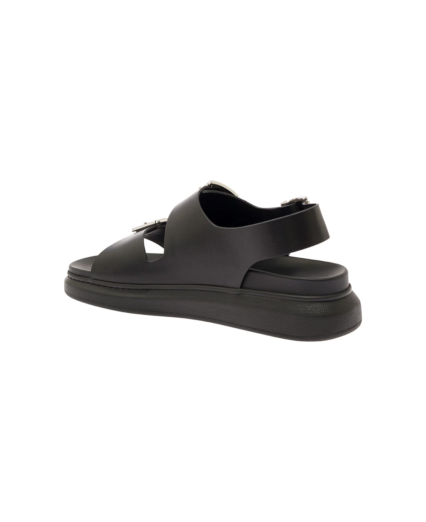 Alexander McQueen Black Slide Sandals With Embossed Logo In Leather Man - Black