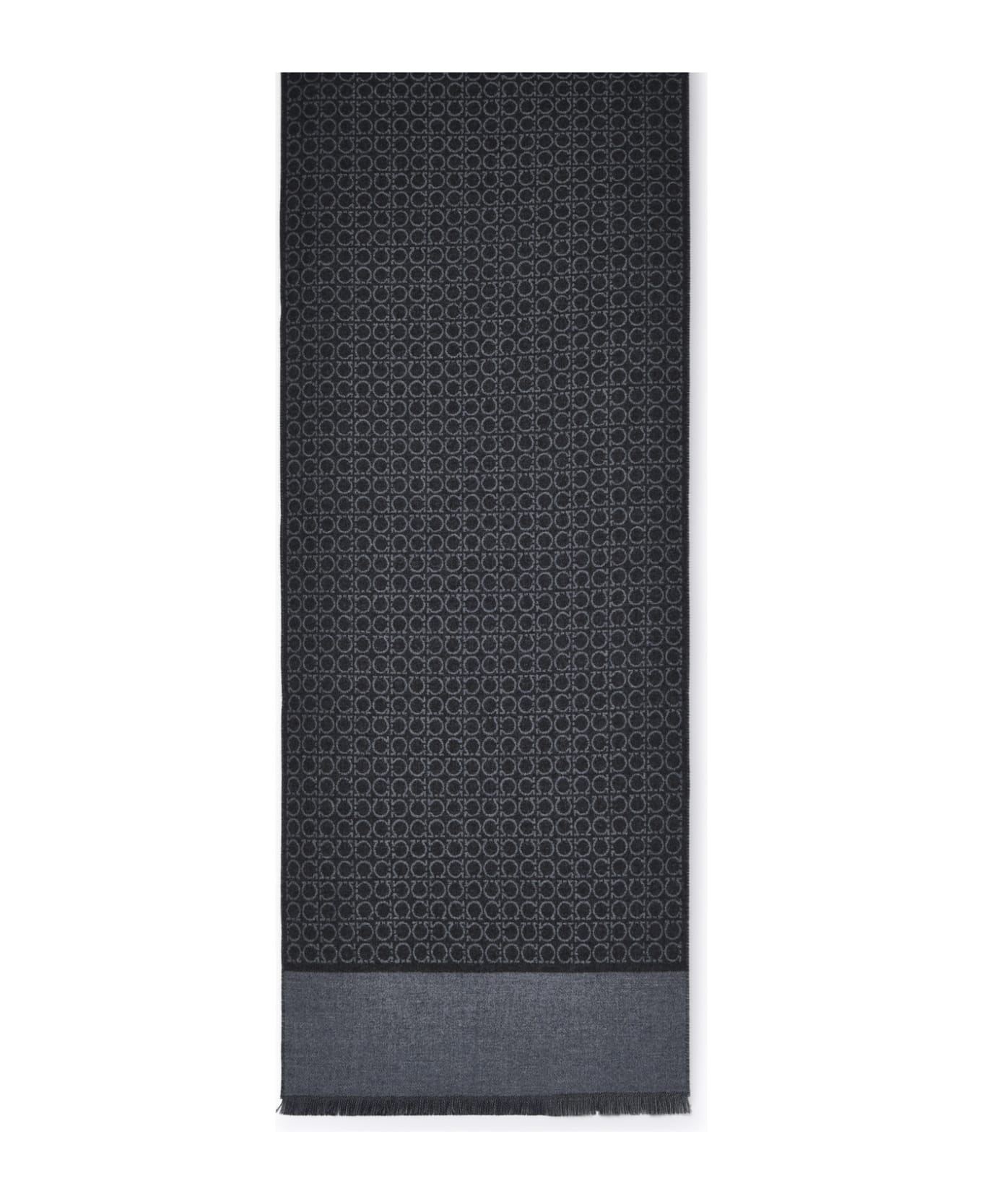 Ferragamo Gancini Scarf In Gray Wool - Grey