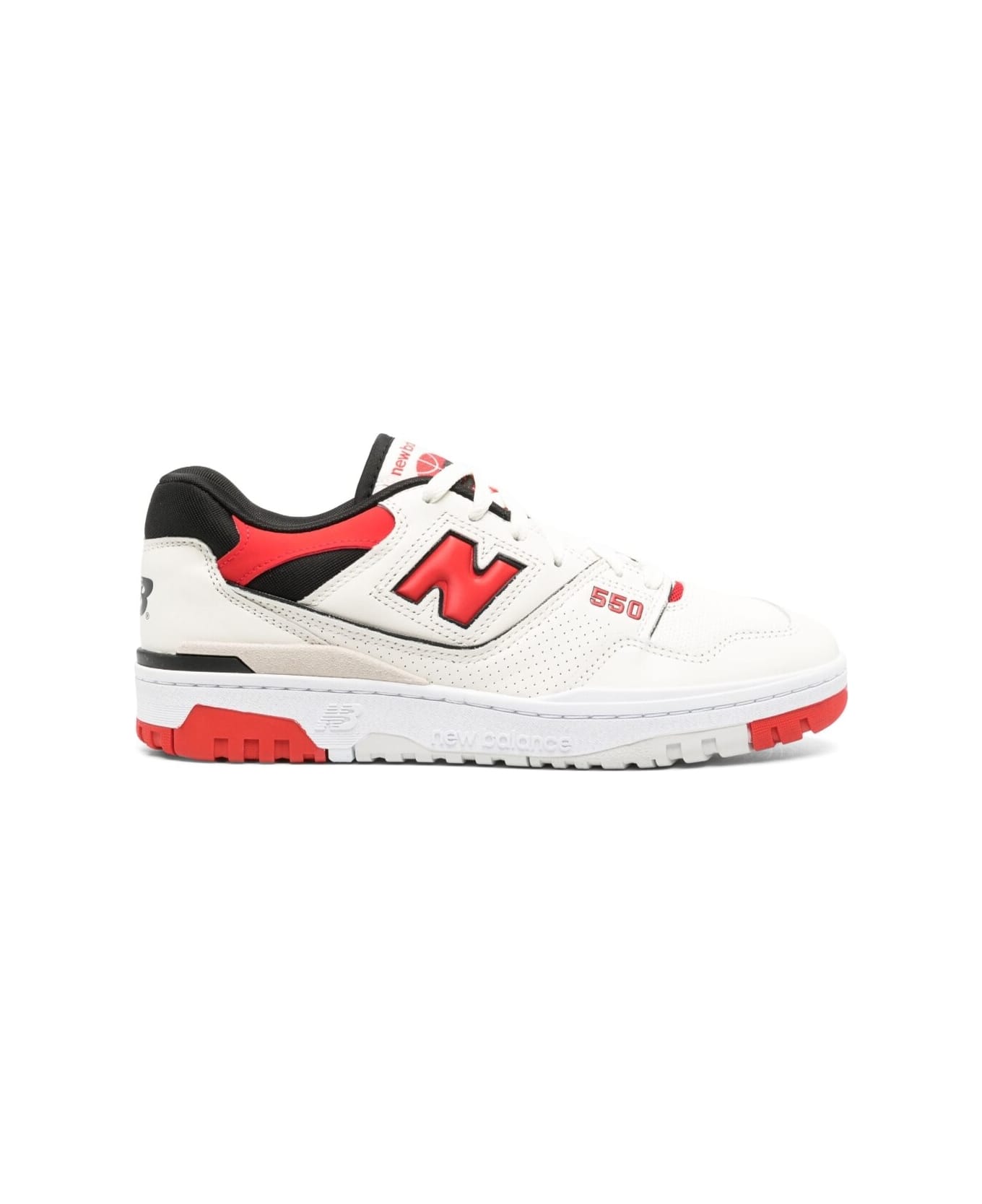 New Balance '550' White And Red Low Top Sneakers With Logo And Contrasting Details In Leather Man - Red