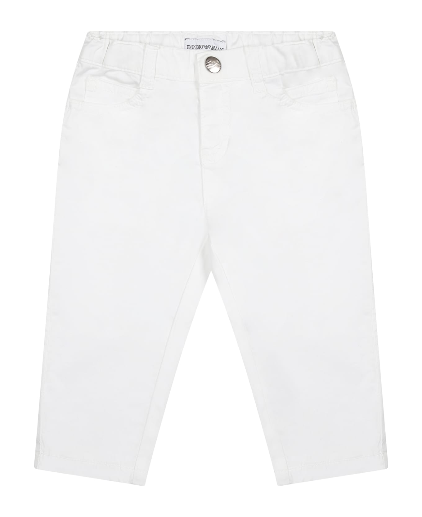 Emporio Armani White Trousers For Baby Boy With Logo - White