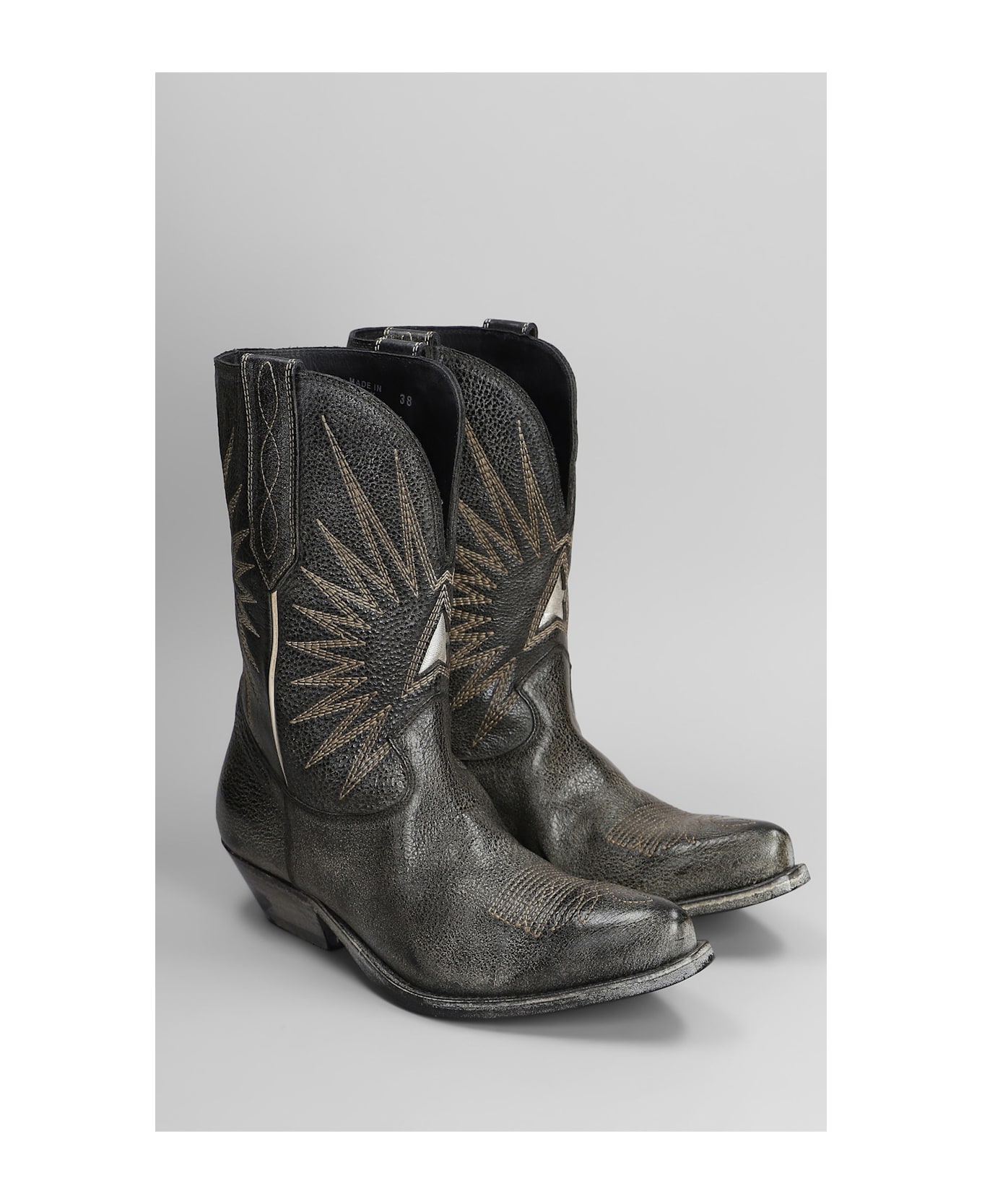 Golden Goose Wish Star Texan Ankle Boots In Black Leather - black