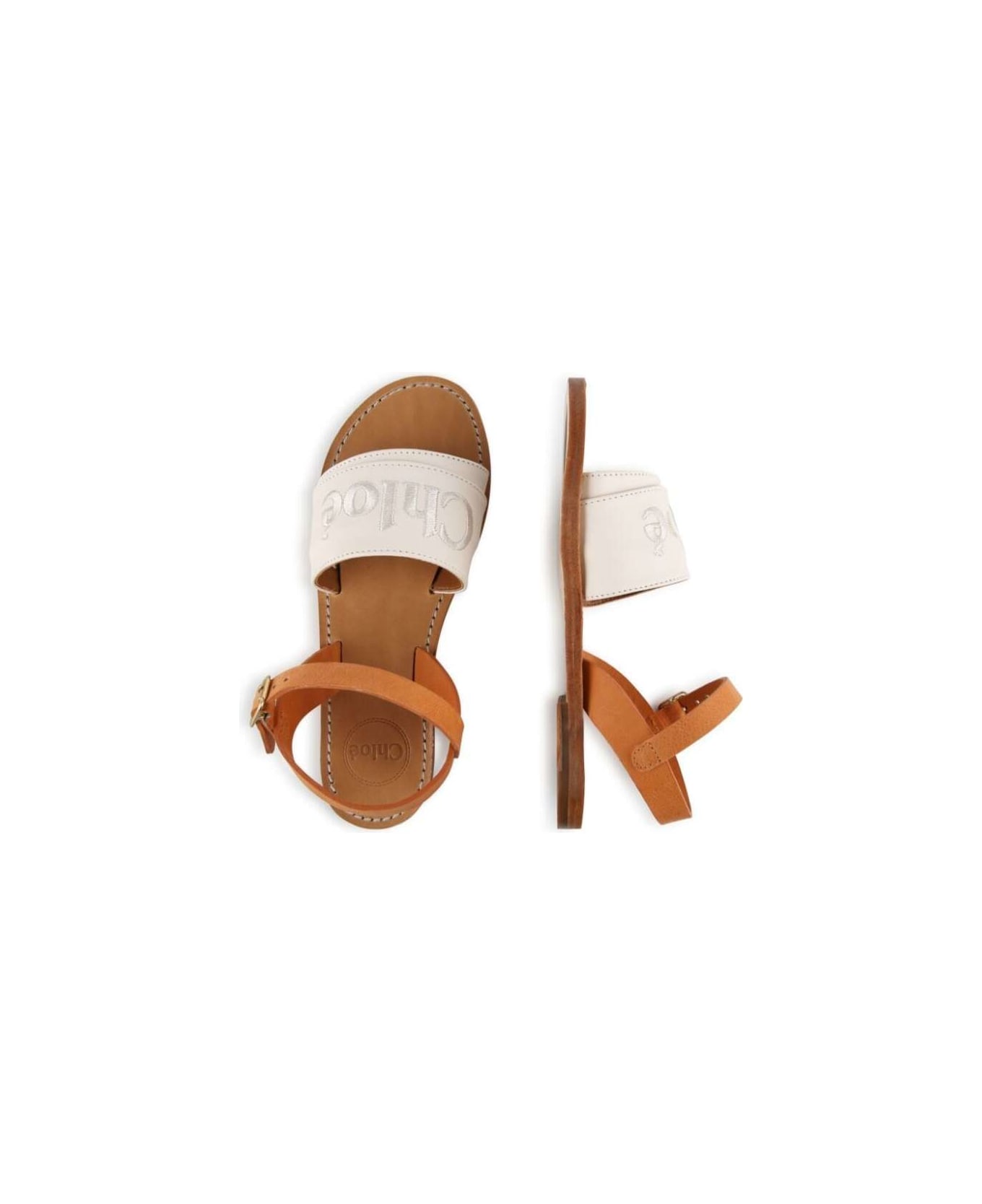 Chloé White Sandals With Logo In Leather Girl - White