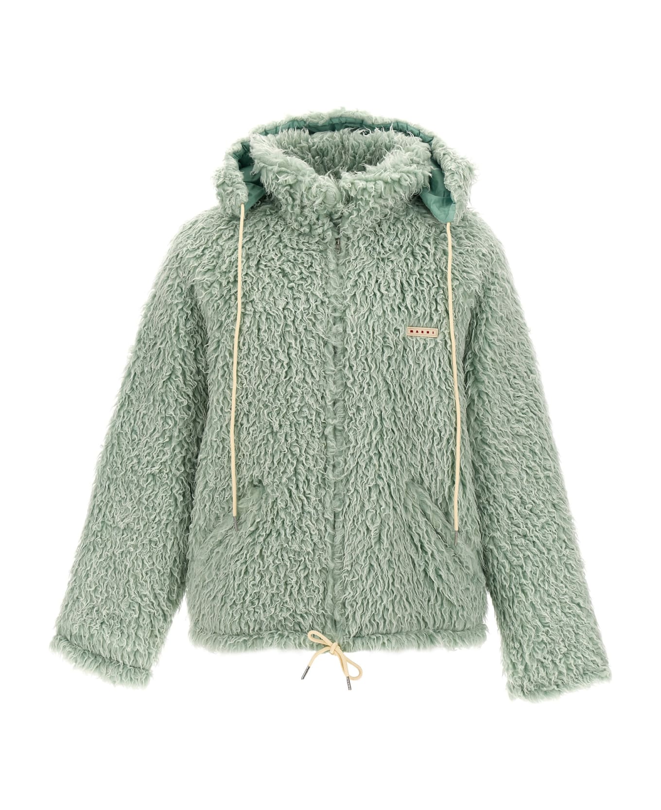 Marni 
long Pile Shaggy
 Hooded Jacket - Green