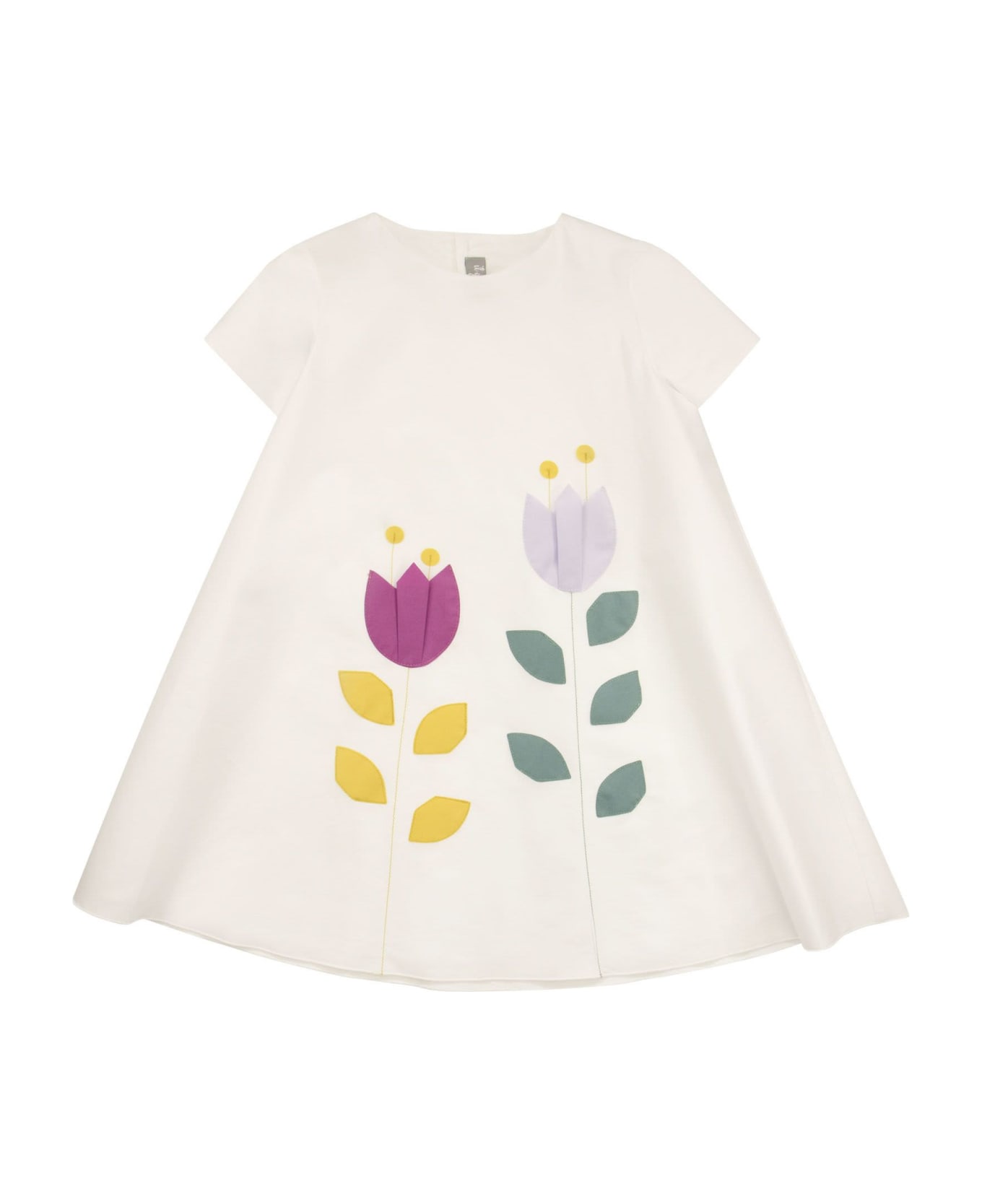 Il Gufo Cotton Dress With Flowers - White