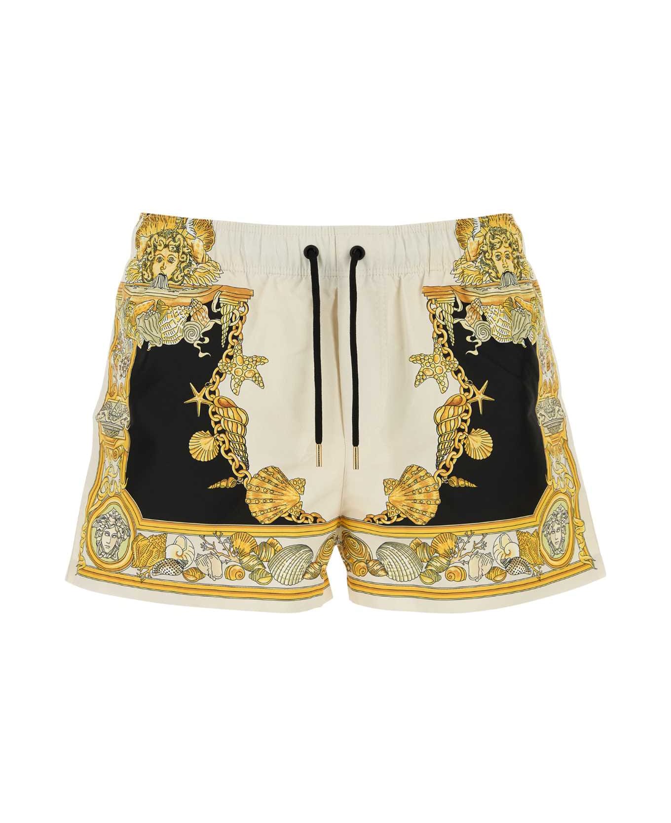 Versace Printed Polyester Swimming Shorts - IVORYBLACKGOLD
