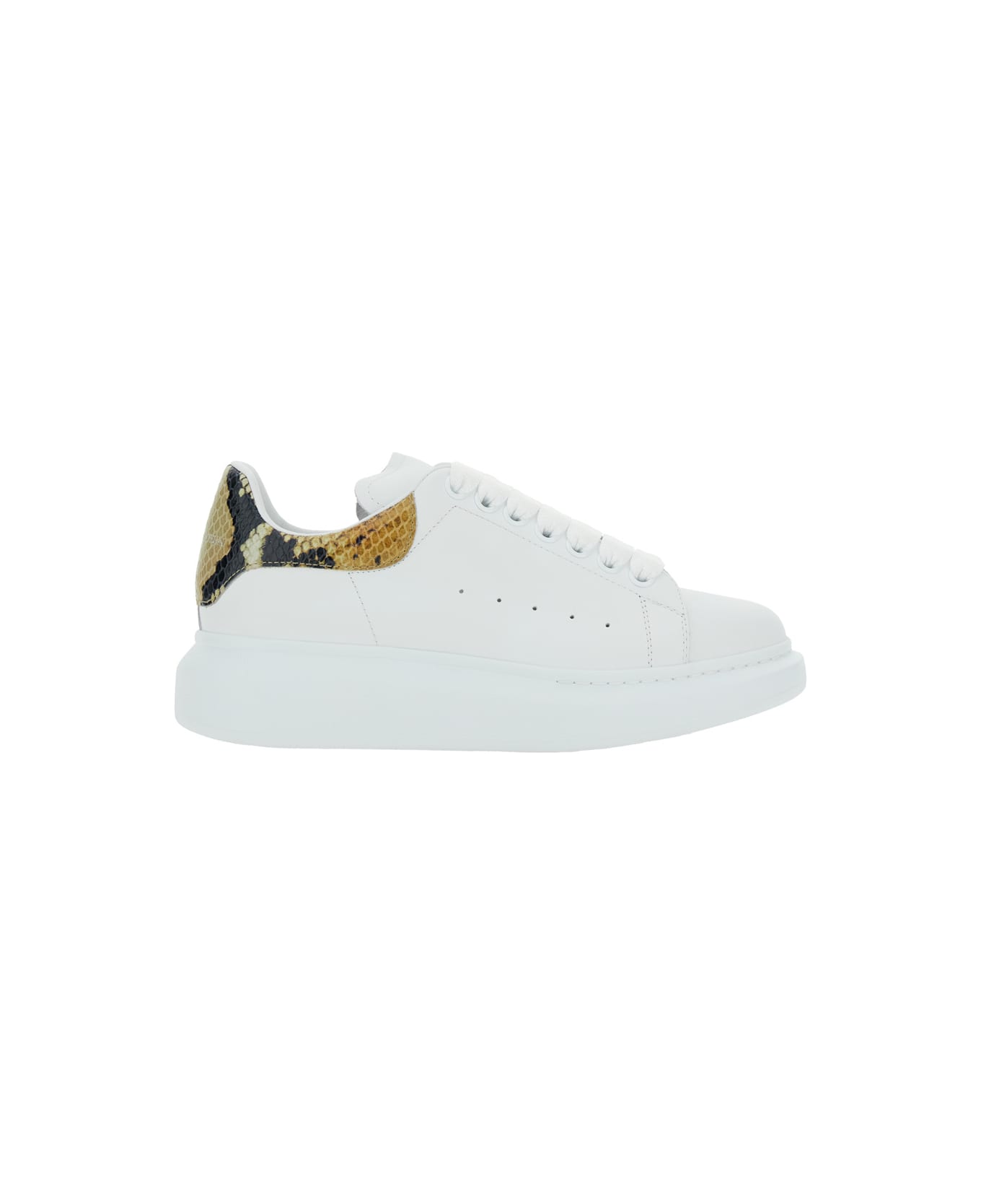Alexander McQueen White Oversize Sneakers With Snake Print On The Heel In Leather Woman - White