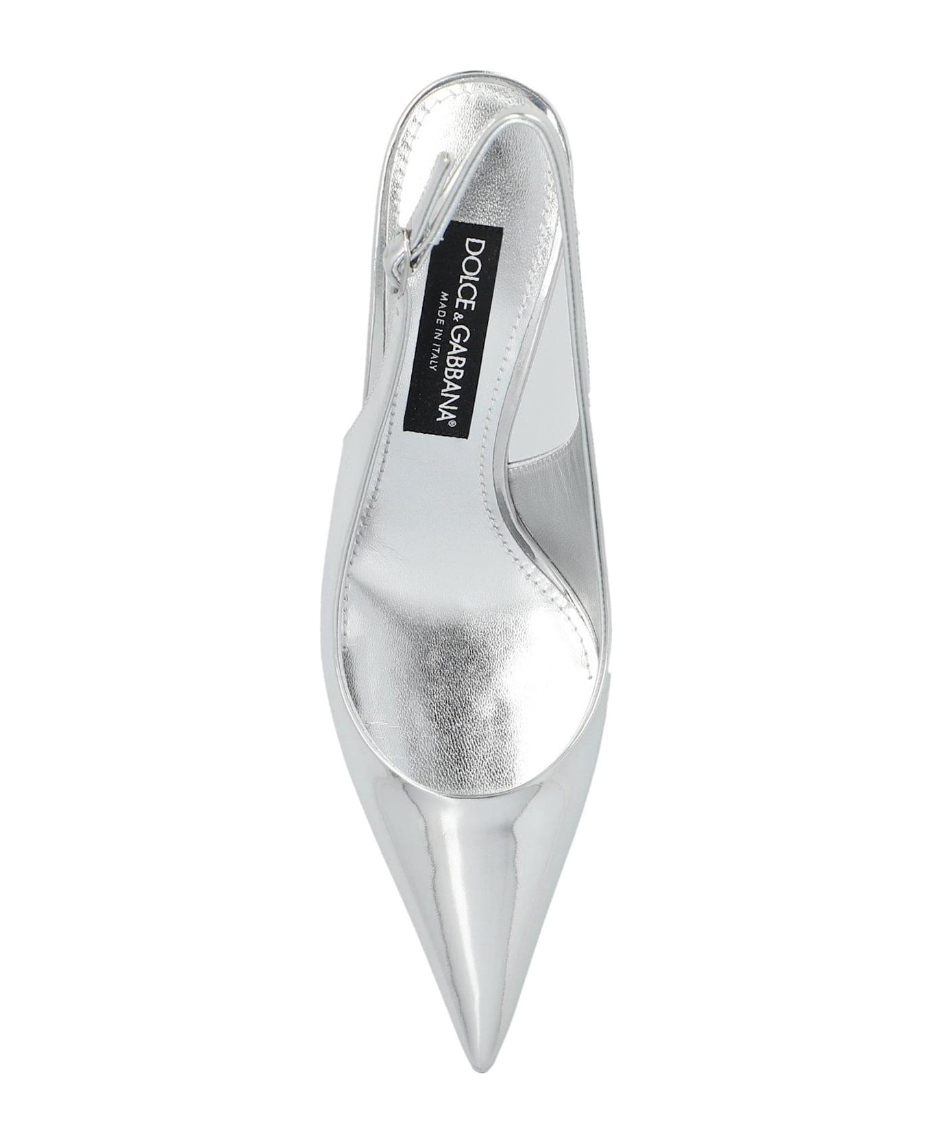 Dolce 
Gabbana Dg Logo Plaque Slingback Pumps - Silver