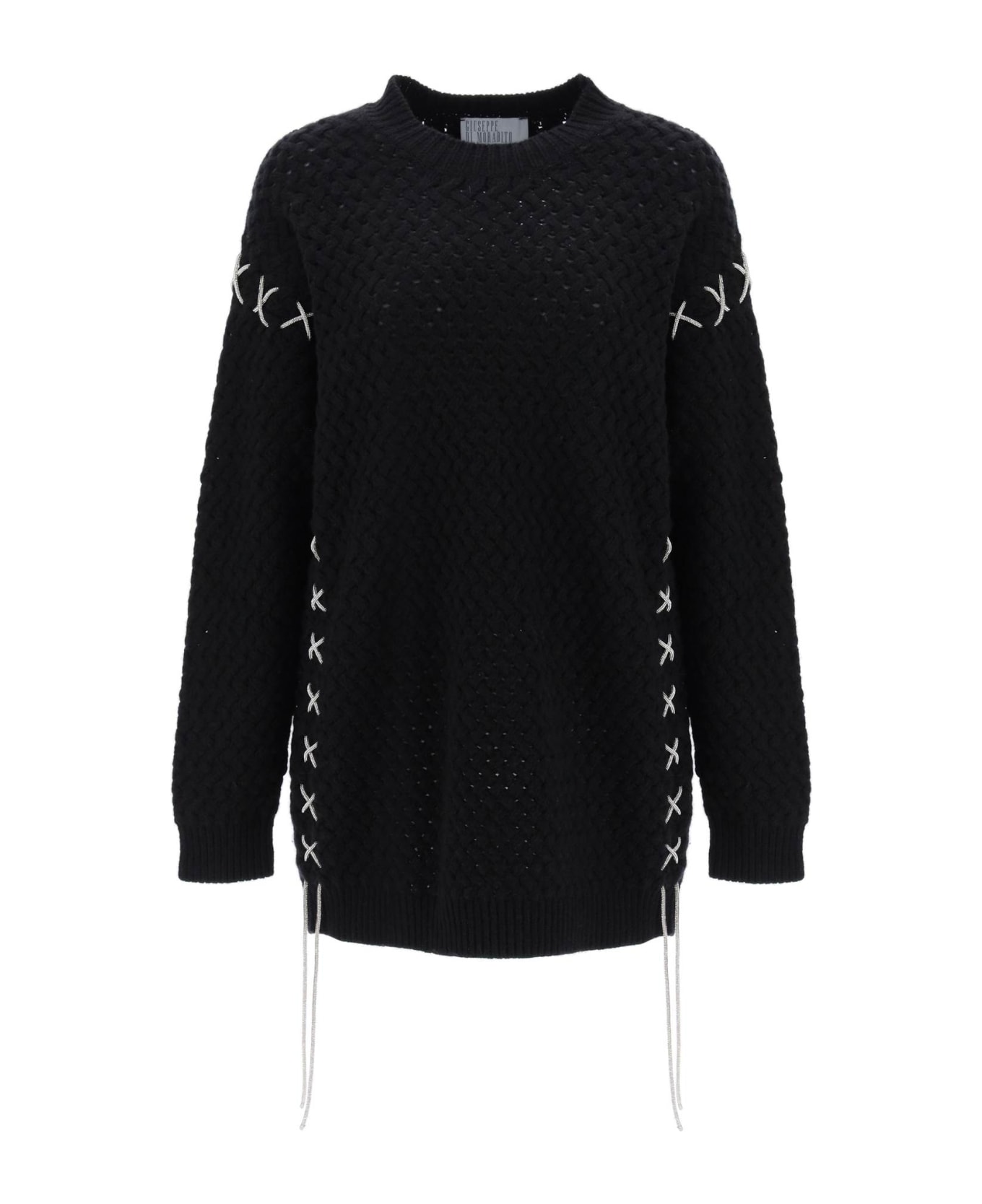 Giuseppe di Morabito Knitted Mini Dress With Rhinestone-studded Tubular - BLACK (Black)
