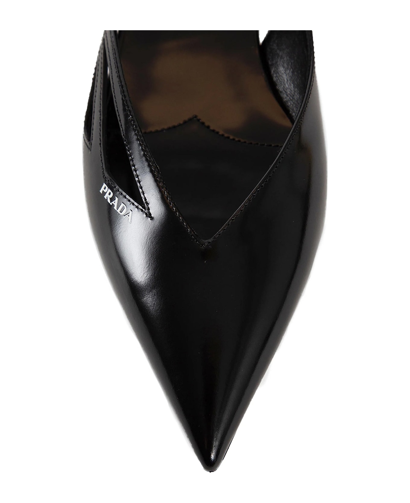 Prada Brushed Leather Cut-out Ballerina Flats - Black