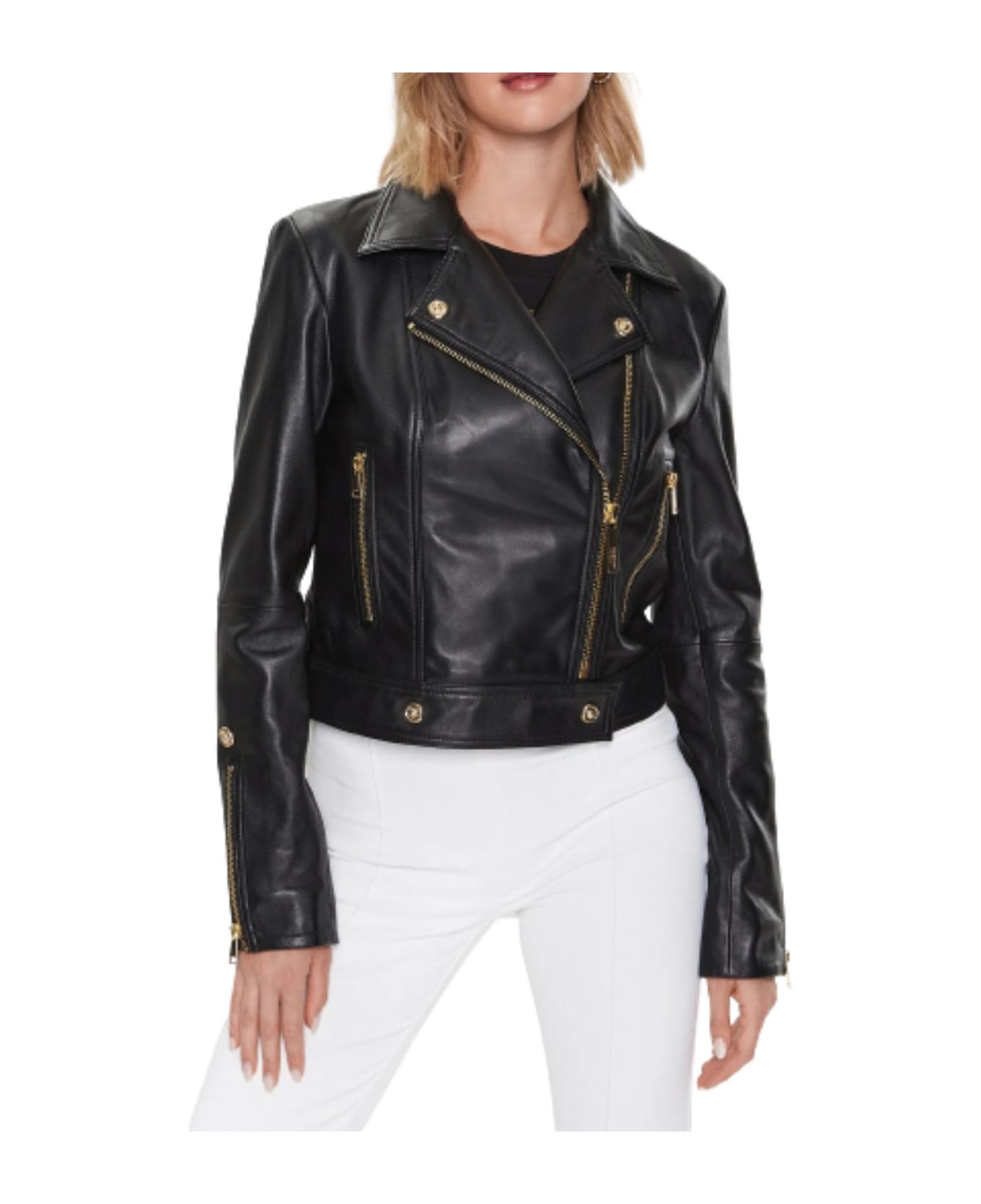 Just Cavalli Leather Jacket 74mwp01 Sheep Napa Leather - BLACK