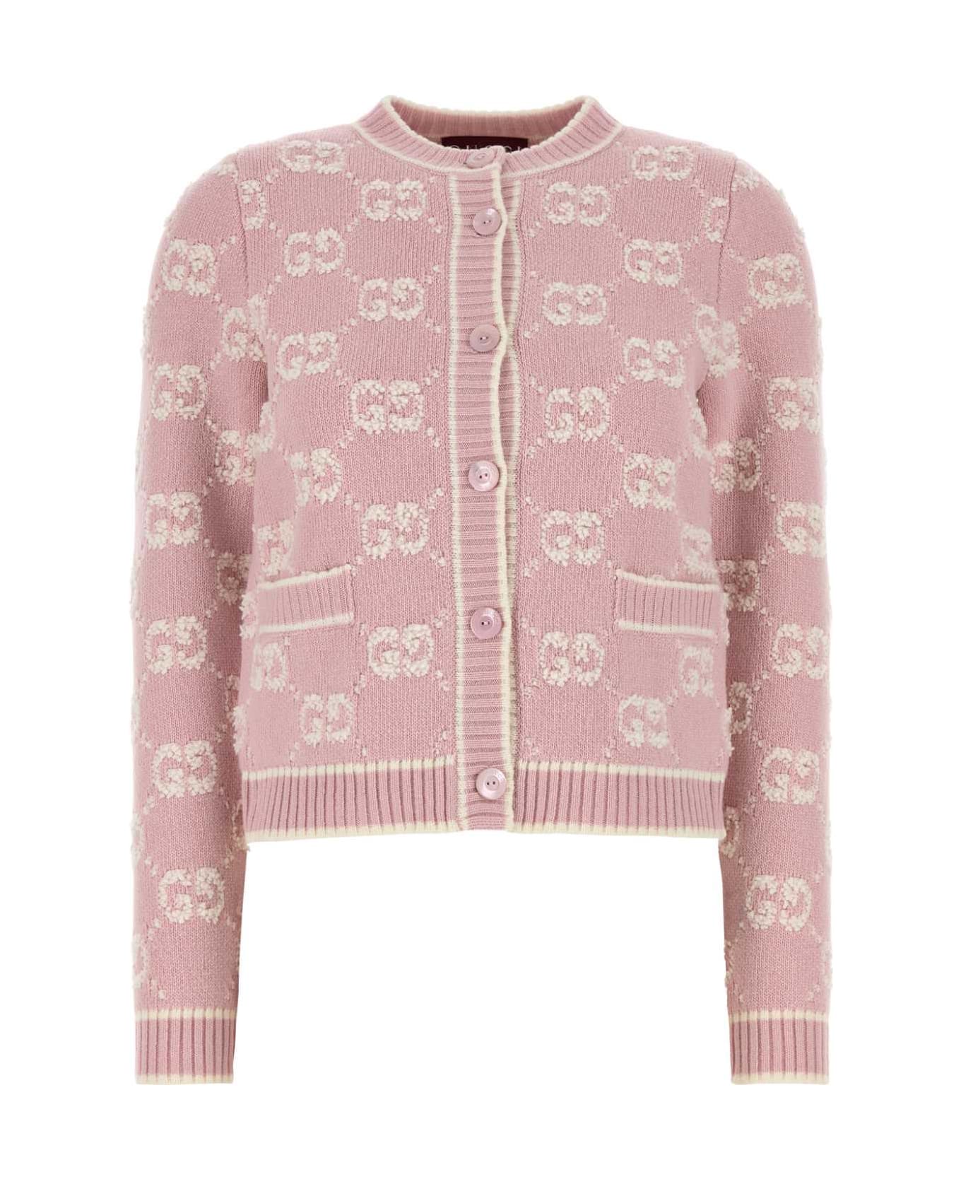Gucci Embroidered Wool Cardigan - Light Pink/white