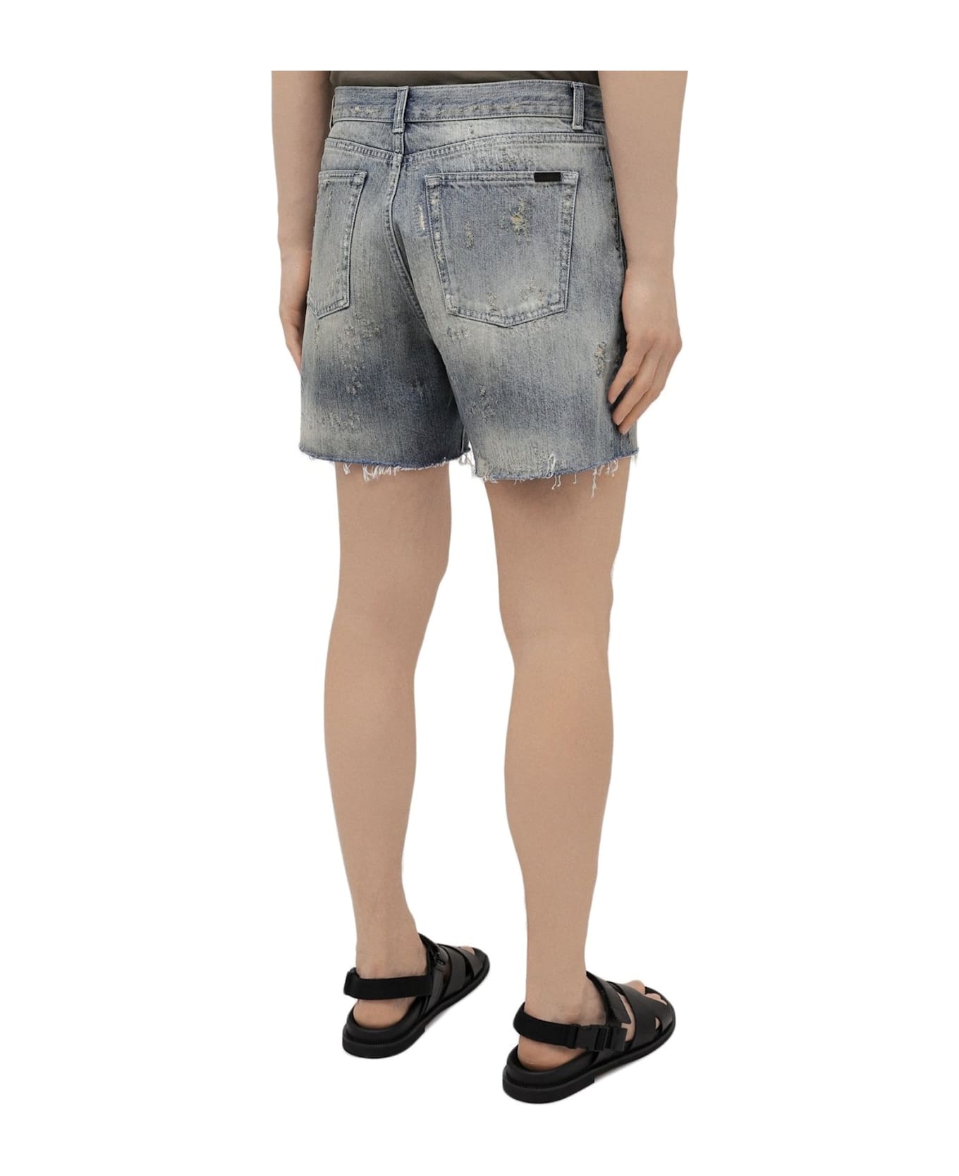 Saint Laurent Denim Destroyed California Shorts - Blue