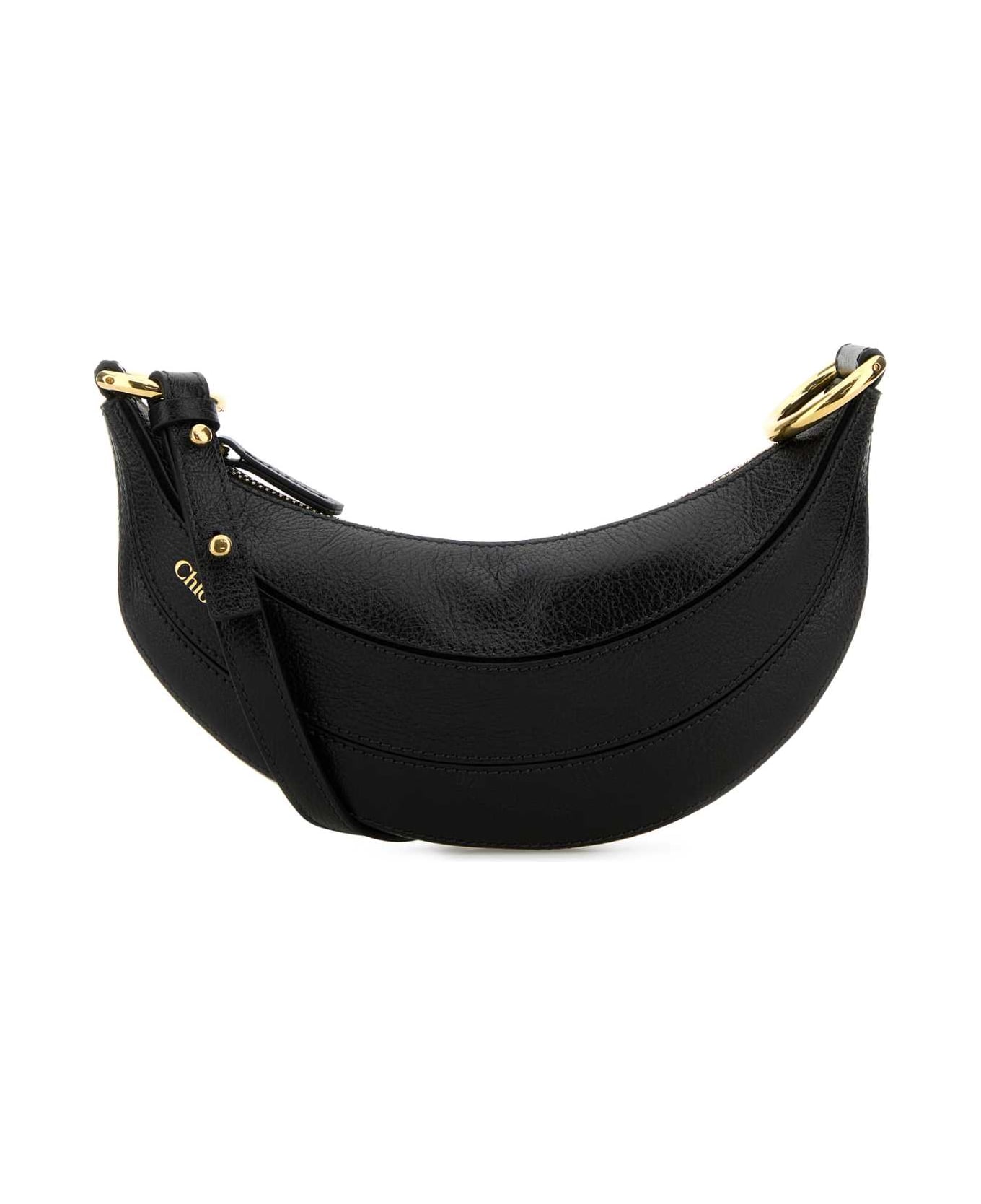 Chloé Black Leather Banana Crossbody Bag - BLACK