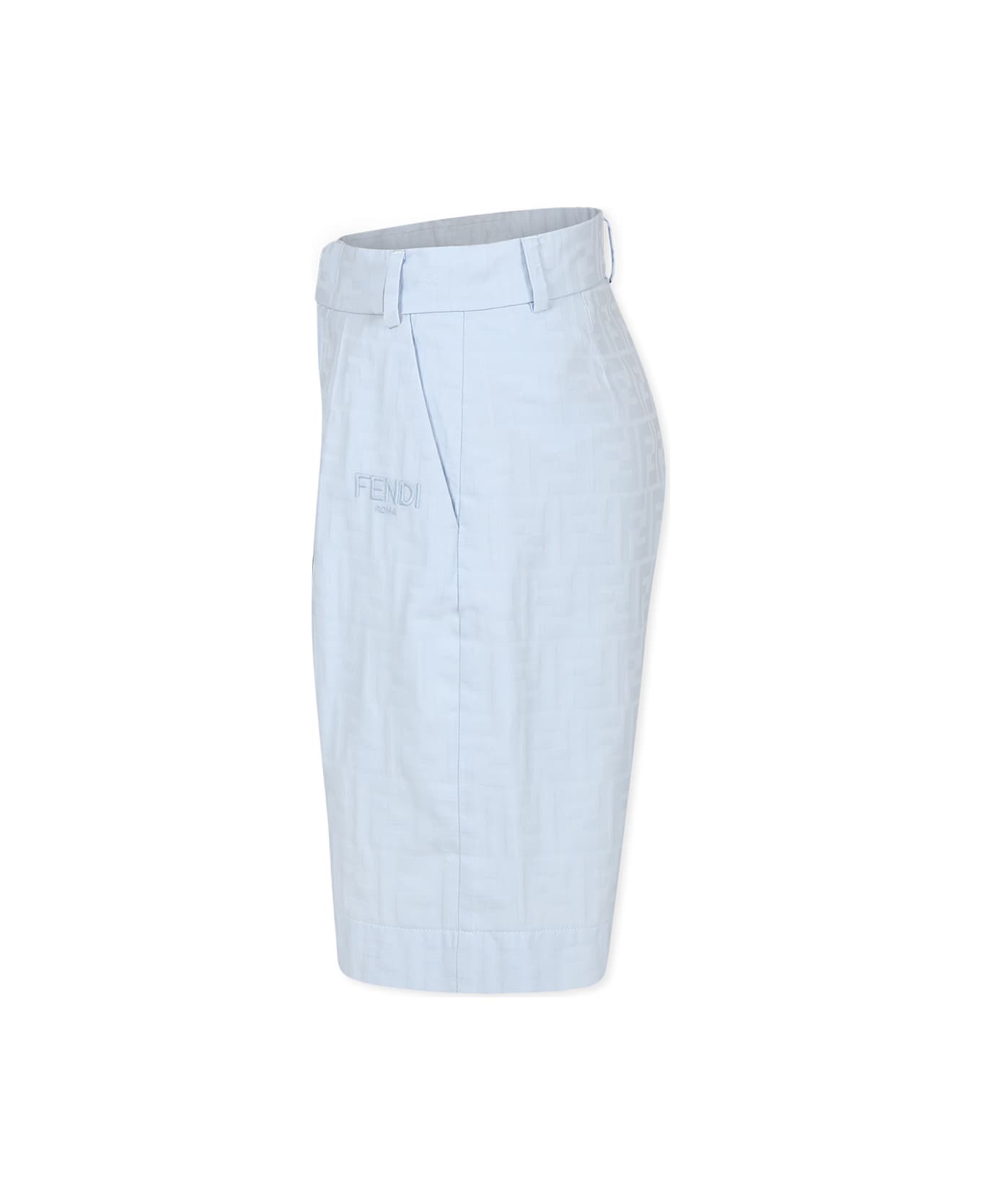 Fendi Light Blue Shorts For Boy With Ff - Light Blue