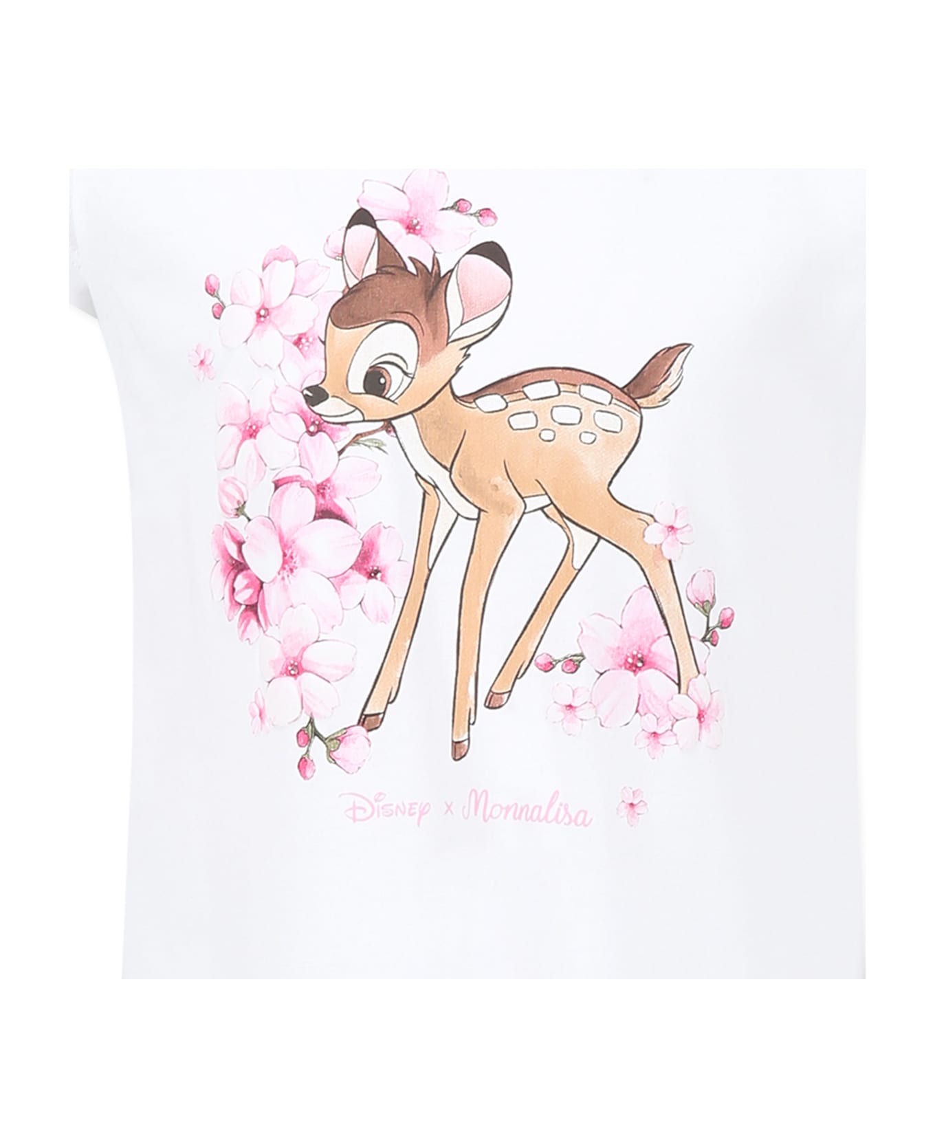 Monnalisa White Dress For Baby Girl With Bambi - Multicolor