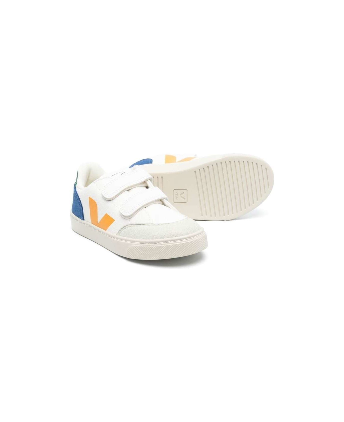 Veja White Sneakers V-12 With Touch Strap In White Leather Kids - Multicolor シューズ