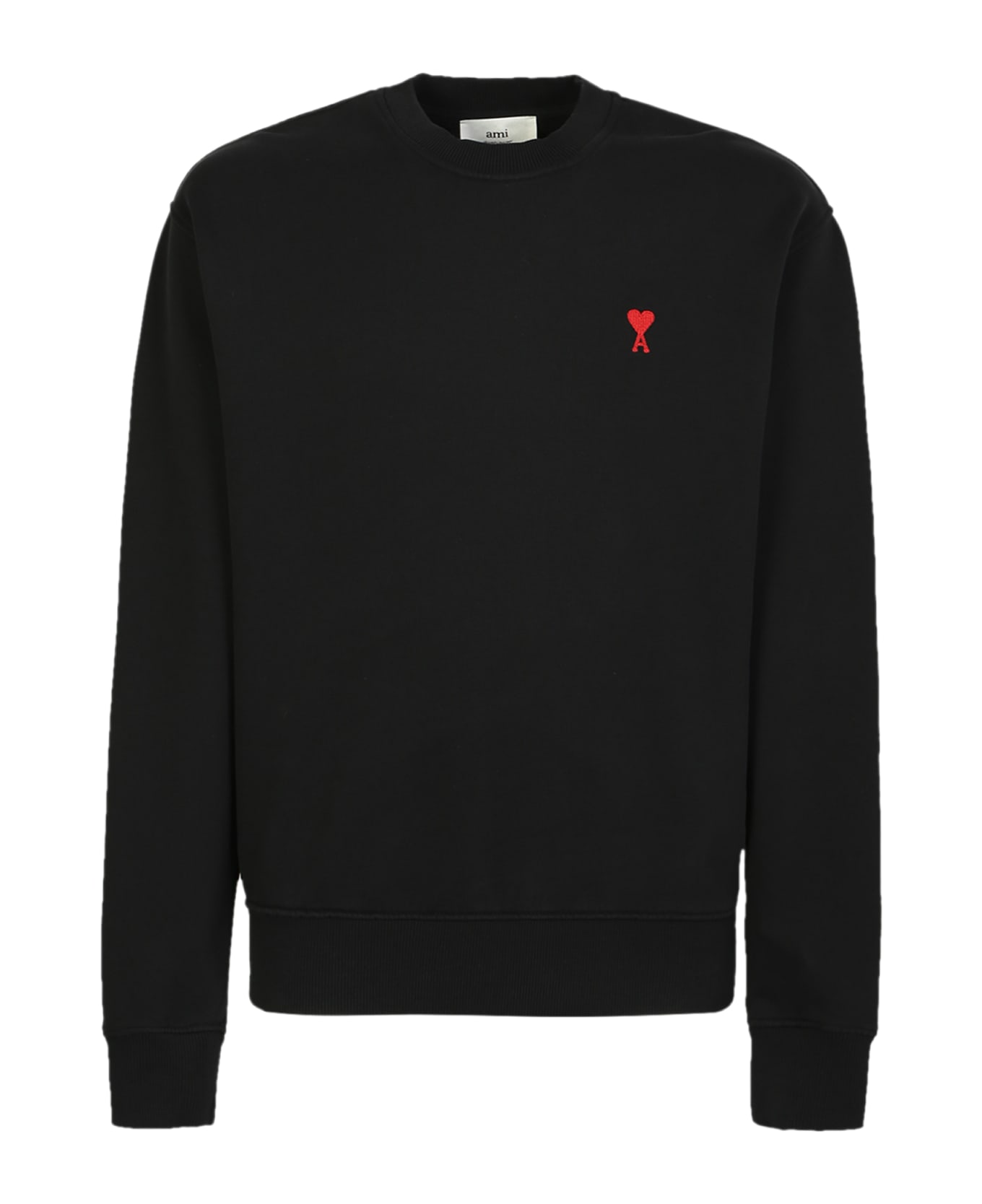 Ami Alexandre Mattiussi Ami De Paris Round Neck Sweatshirt With A Basic Line And Signature Embroidered Motif Ami De Coeur - Black