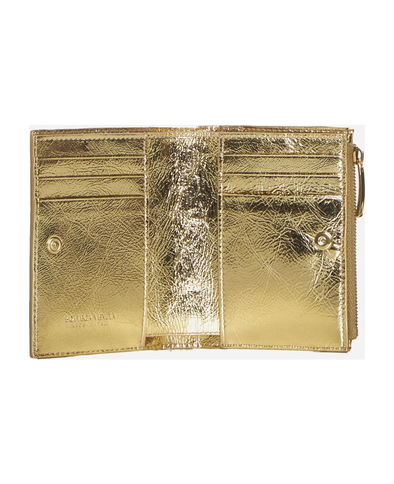 Bottega Veneta Intreccio Nappa Leather Small Bifold Wallet - Gold