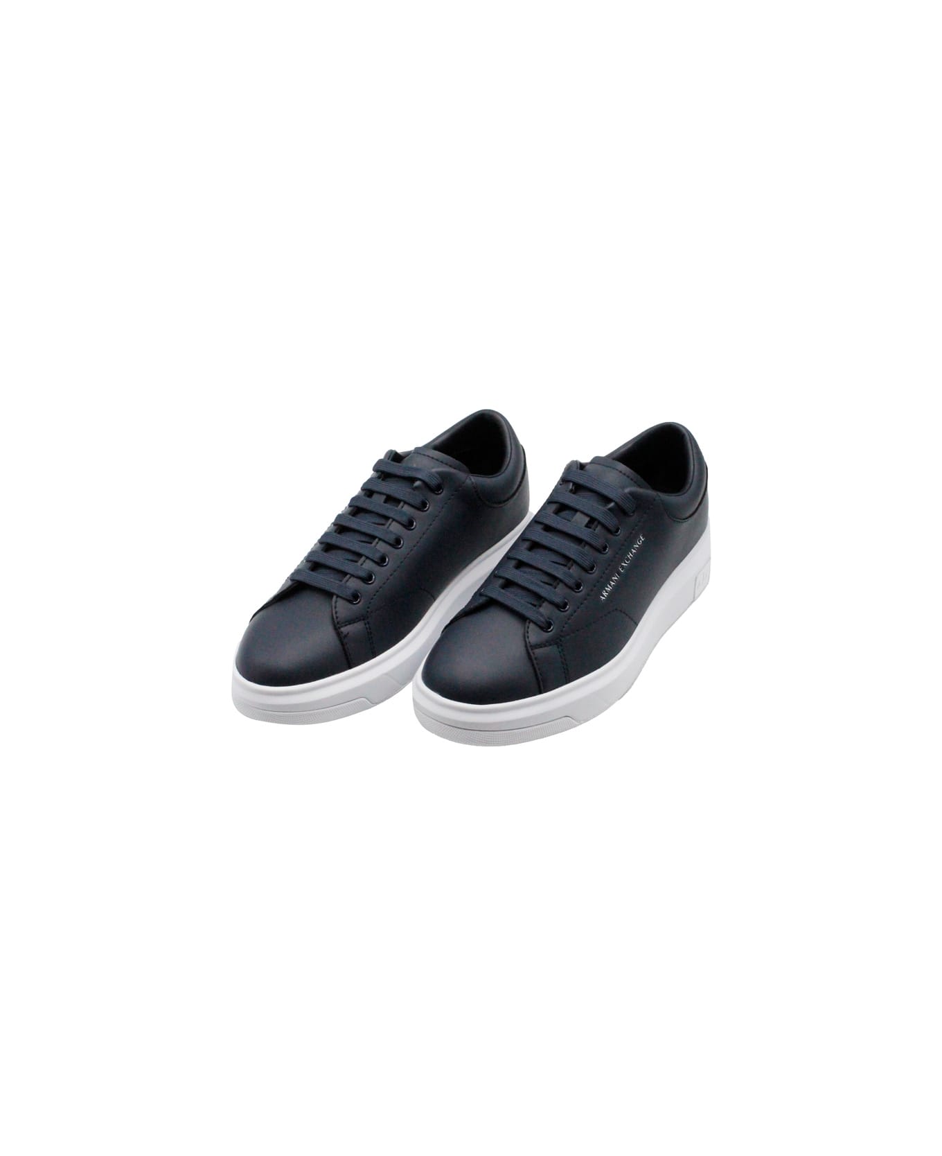 Armani Collezioni Light Sneaker In Soft Leather With White Sole - Blue スニーカー