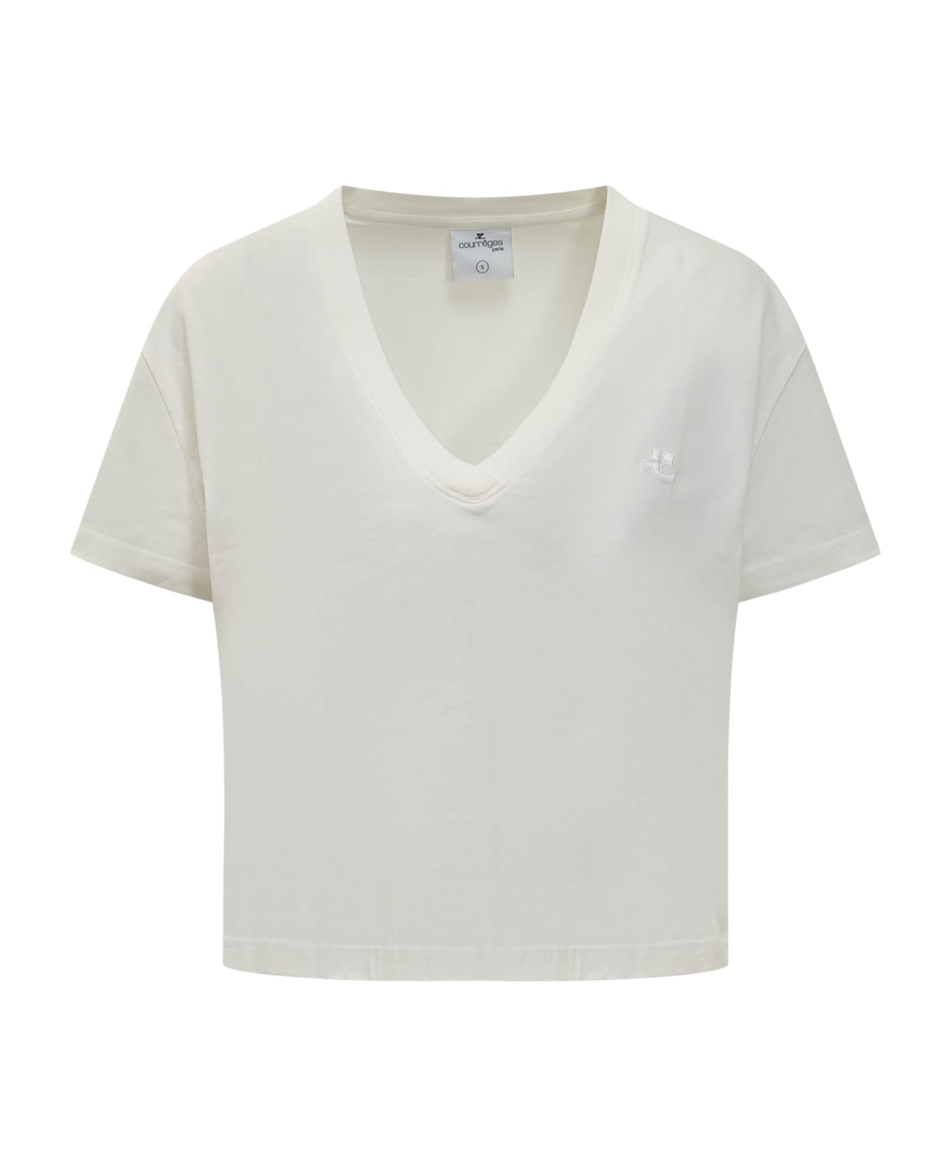 Courrèges V Neck Cropped T-shirt - HERITAGE WHITE Tシャツ