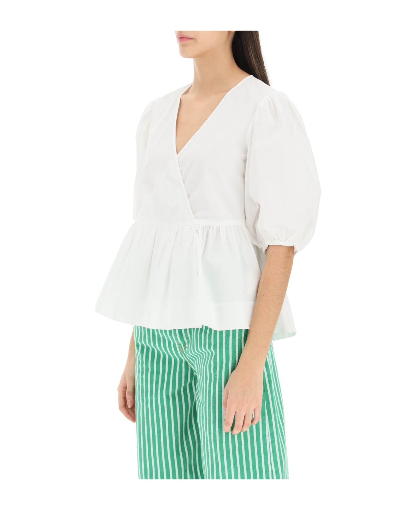 Ganni Poplin Top - BRIGHT WHITE (White)