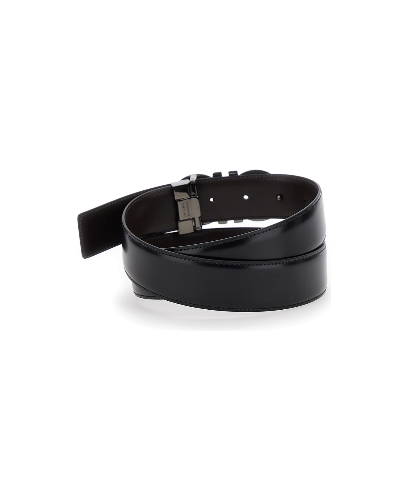 ベルト Salvatore Ferragamo Black Leather Gancini Belt Ferragamo Black Reversible Belt With Gancini Buckle In