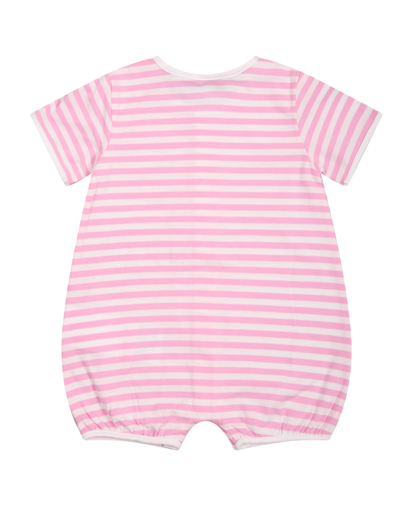 Moschino Multicolor Romper For Baby Girl With Teddy Bear And Logo - Pink