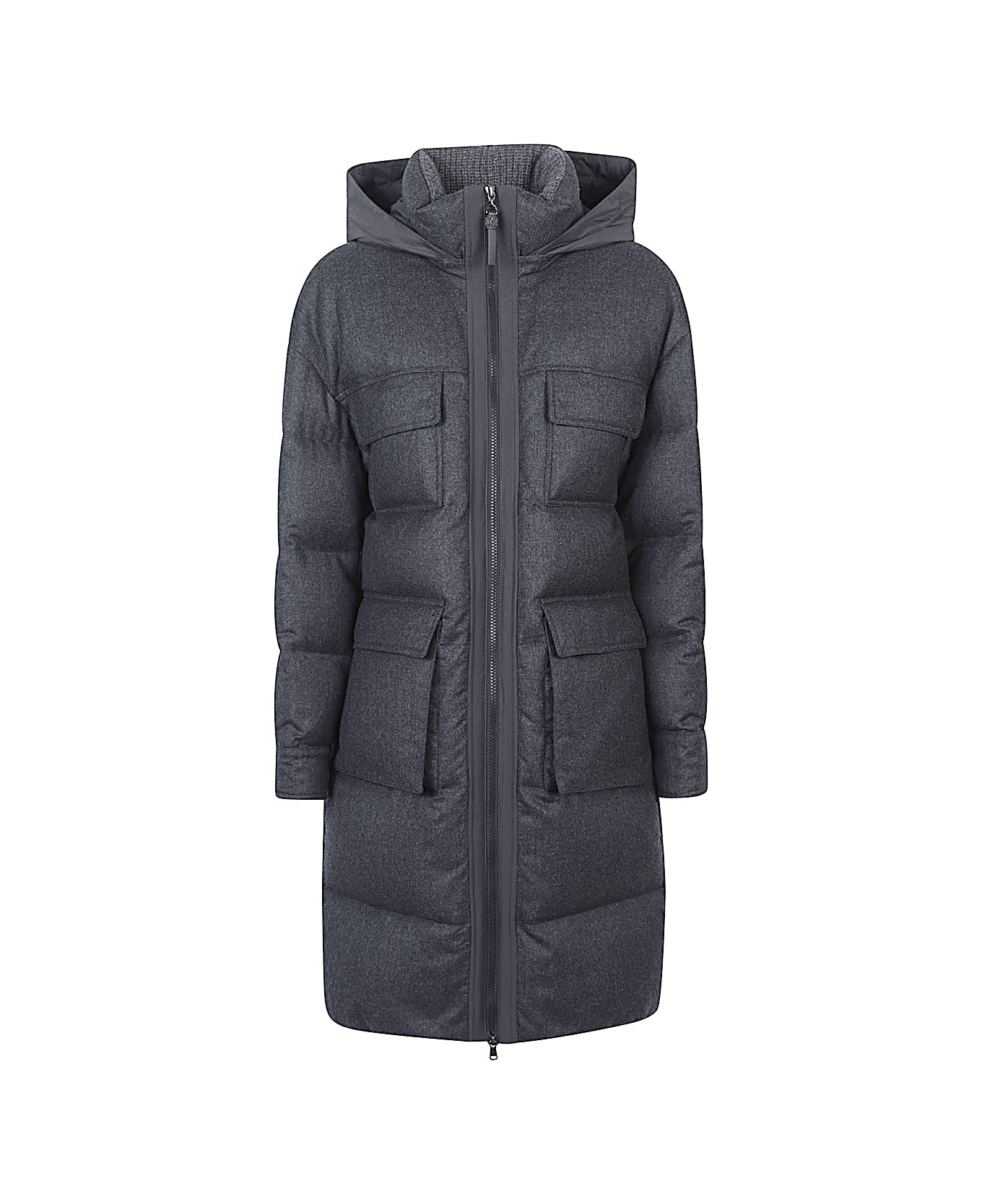 Brunello Cucinelli Wool Long Down Jacket - Grey