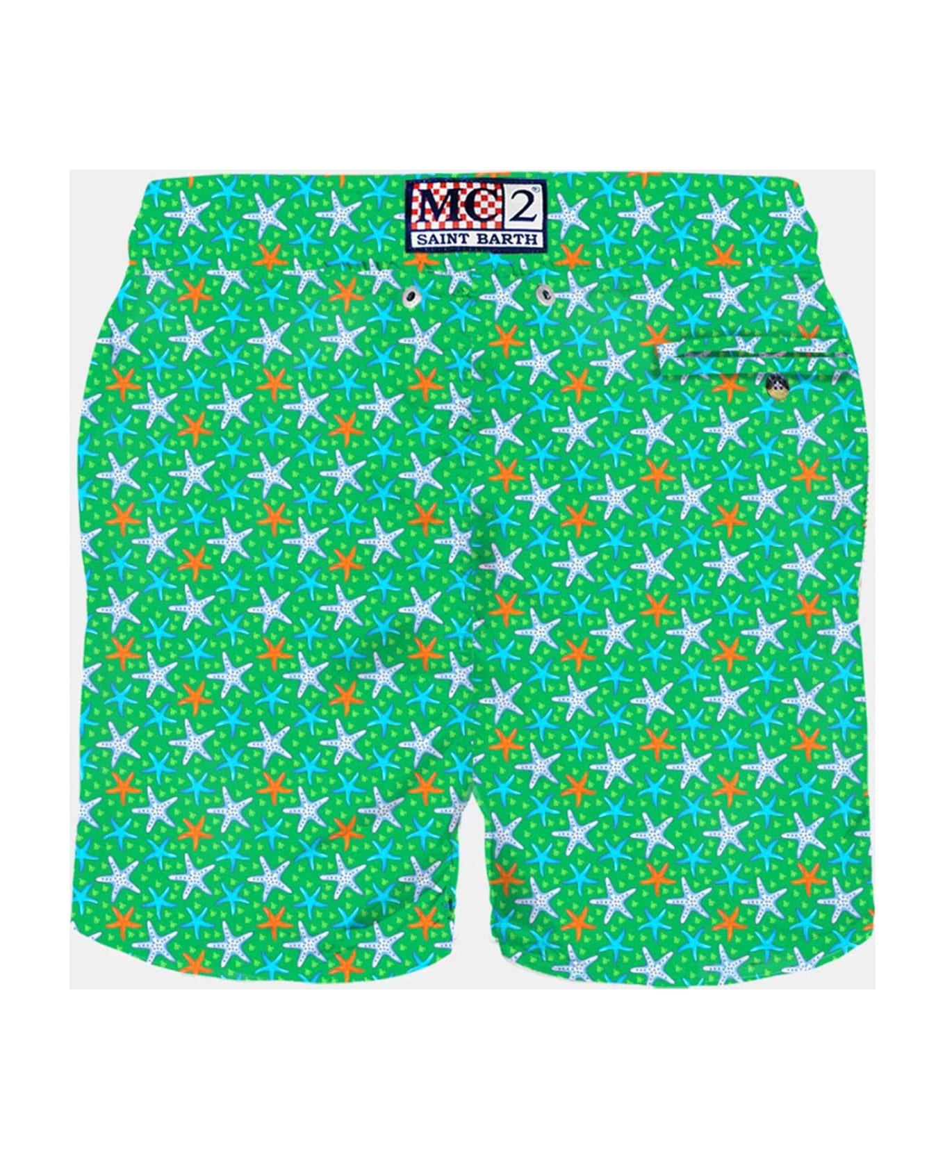 MC2 Saint Barth Man Light Fabric Swim Shorts With Multicolor Starfish Print - GREEN スイムトランクス
