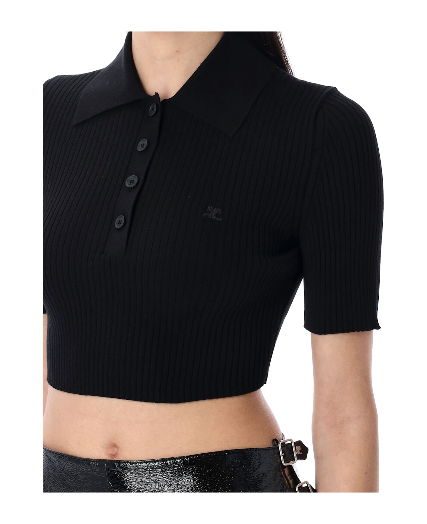 Courrèges Polo Knit Rib - BLACK