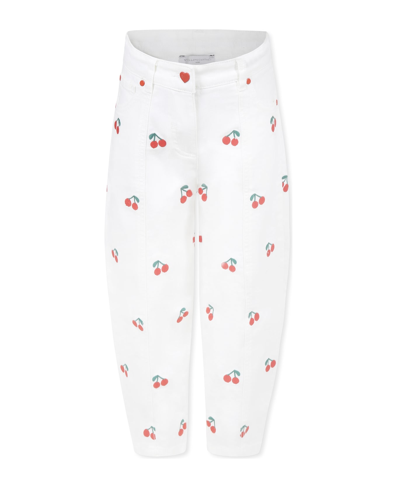 Stella McCartney Kids White Jeans For Girl With Cherries - White